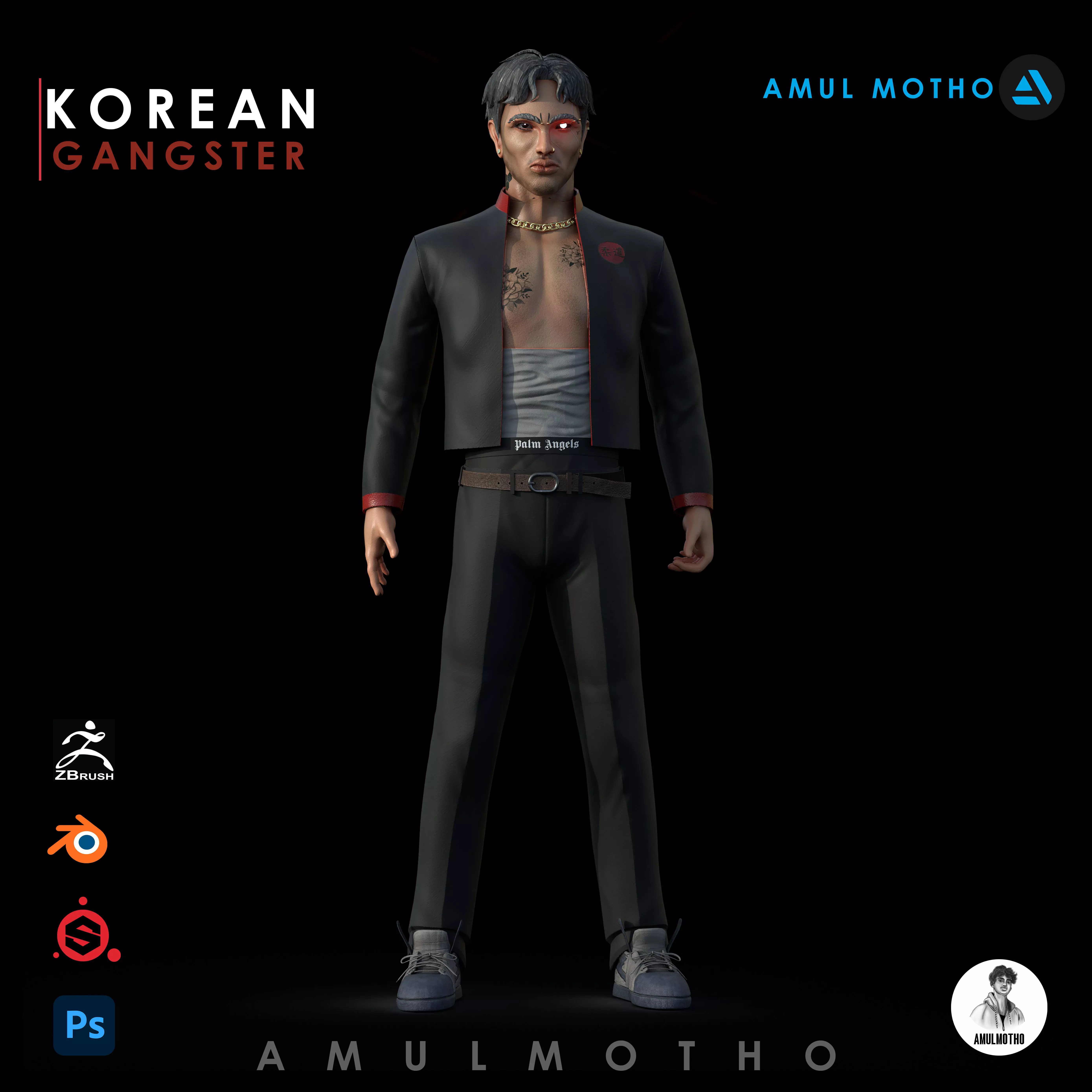 KOREAN GANGSTER OR STREET FIGHTER Low-poly 3D model_0
