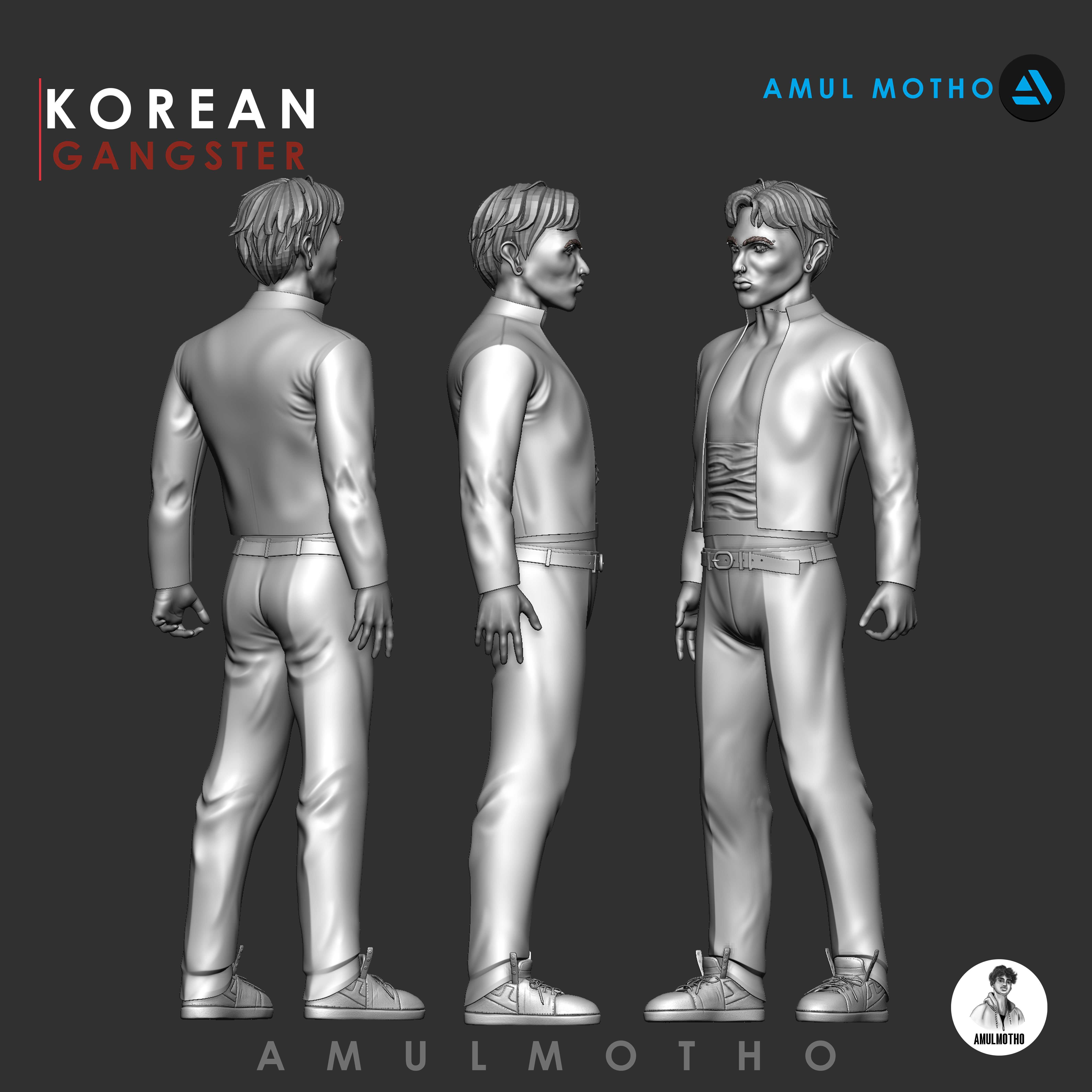 KOREAN GANGSTER OR STREET FIGHTER Low-poly 3D model_10