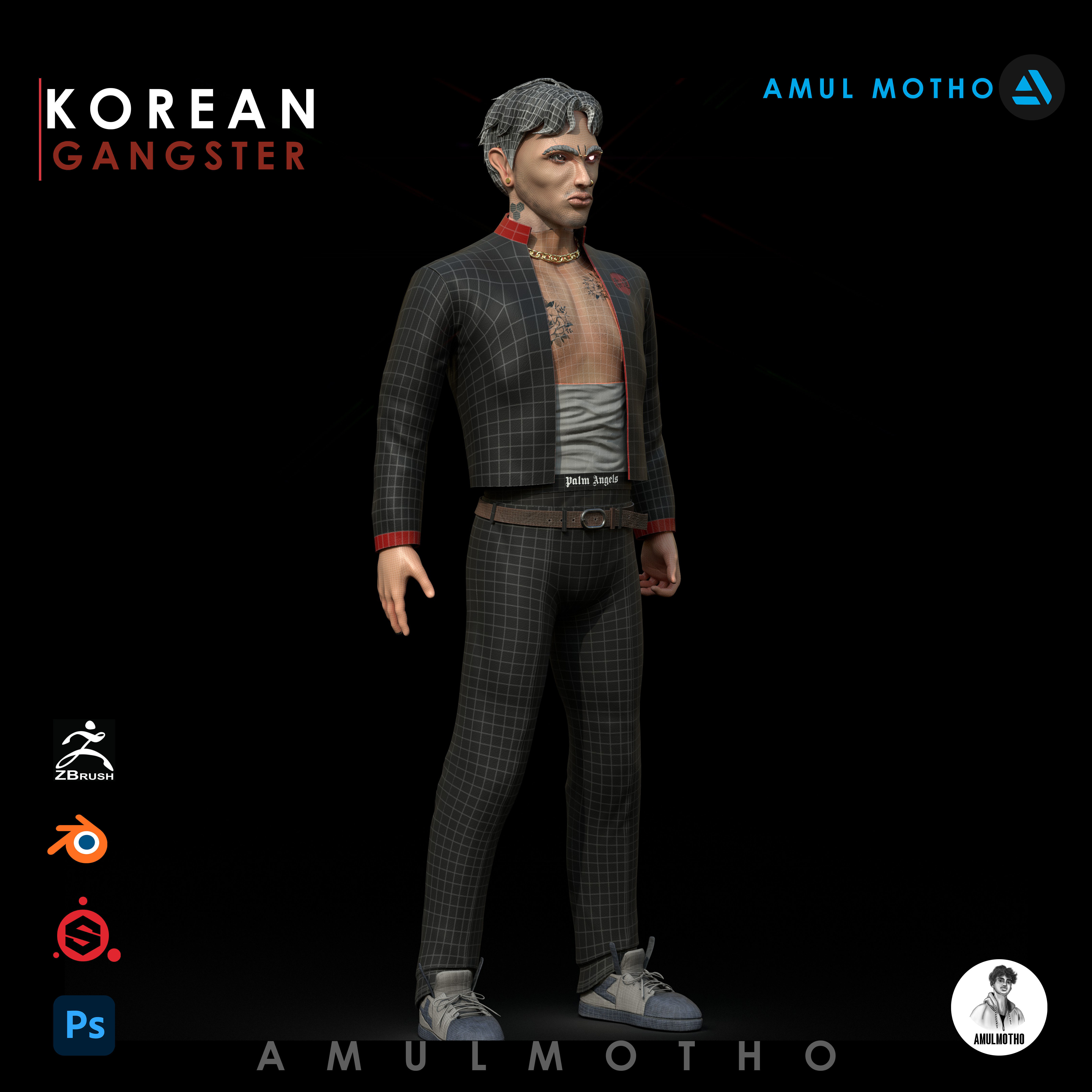 KOREAN GANGSTER OR STREET FIGHTER Low-poly 3D model_5