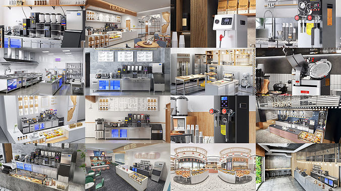 Collection of coffee  bakery and restaurant equipment 3D Model Pack 2