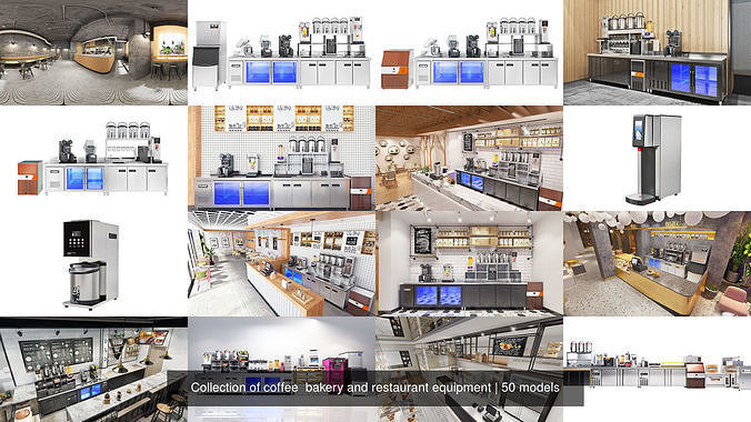 Collection of coffee  bakery and restaurant equipment 3D Model Pack 4