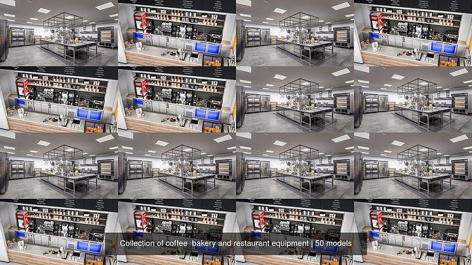 Collection of coffee  bakery and restaurant equipment 3D Model Pack 5