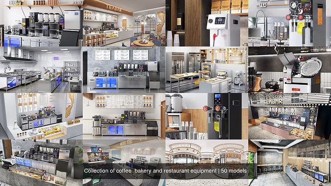 Collection of coffee  bakery and restaurant equipment 3D Model Pack 3