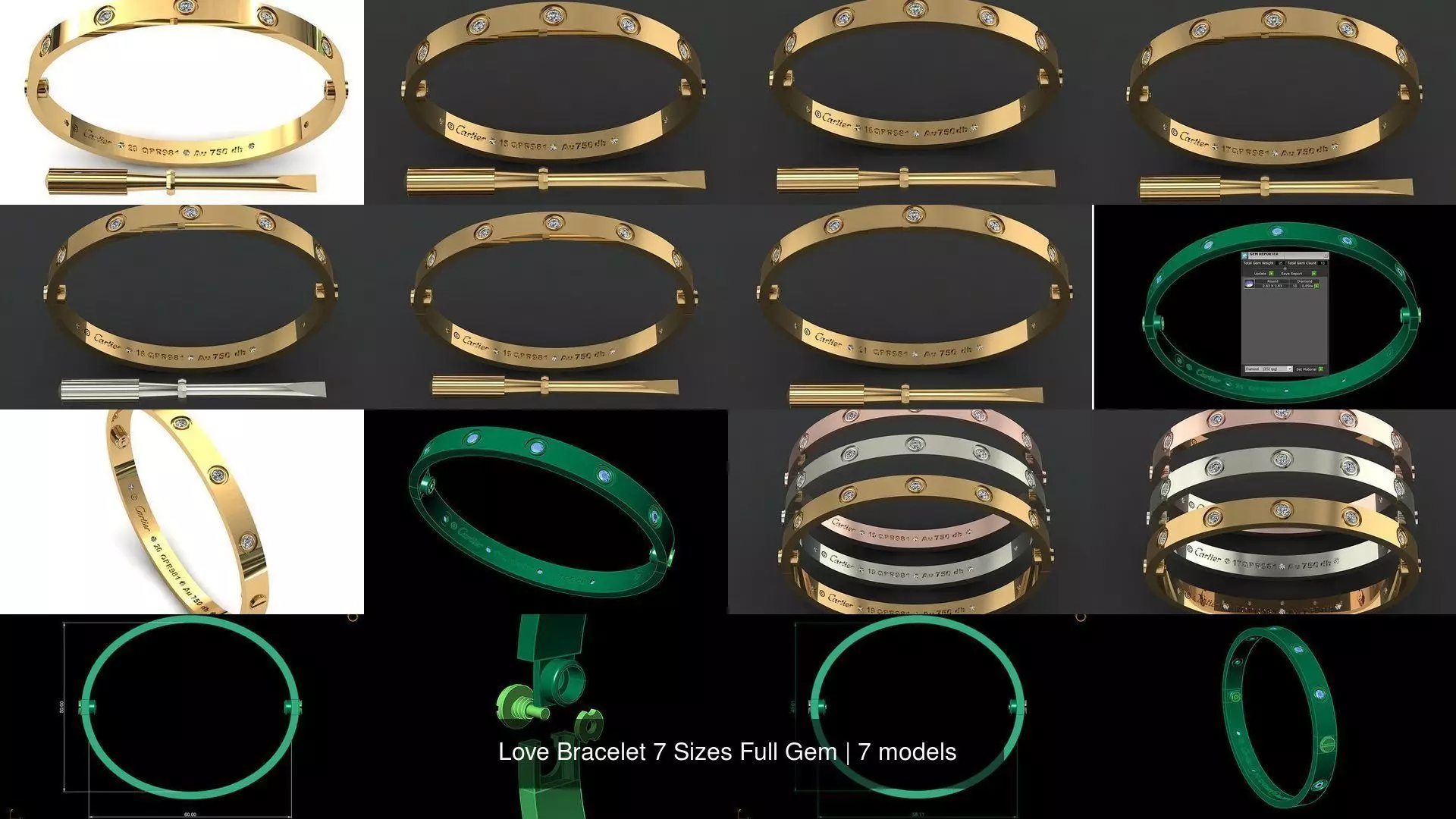 Love Bracelet 7 Sizes Full Gem 3D Model Collection_0