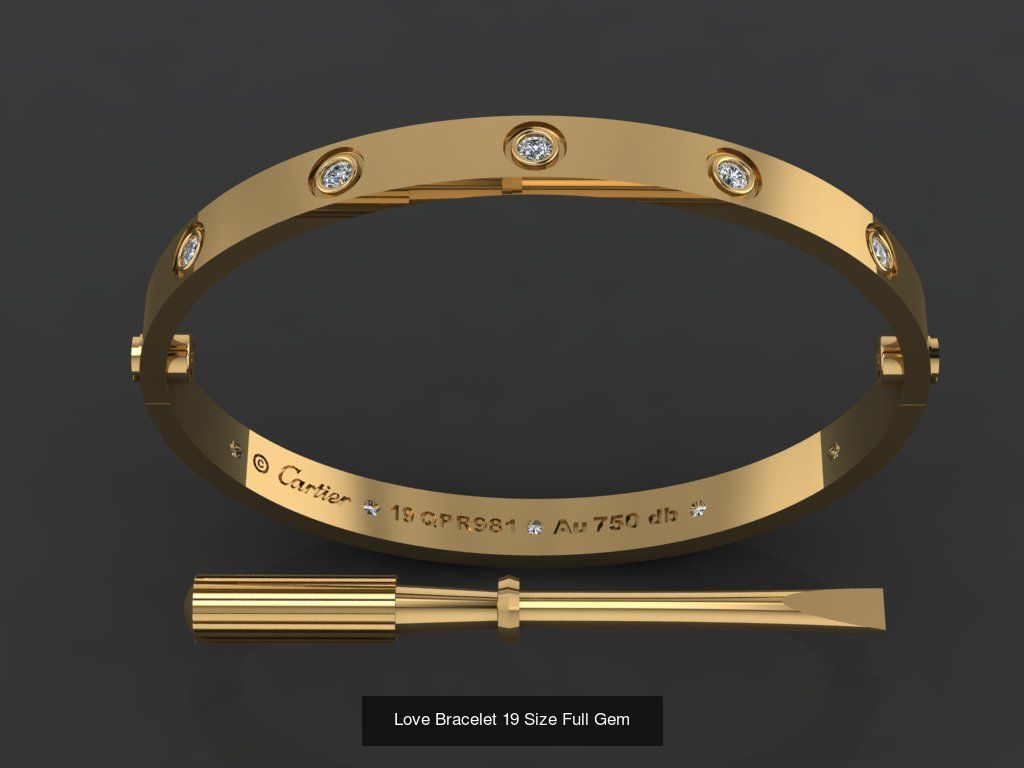 Love Bracelet 7 Sizes Full Gem 3D Model Collection_6