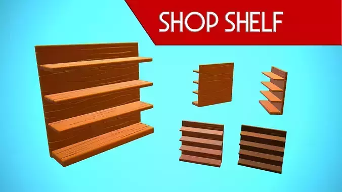SHOP SHELF WOOD CARTOON STYLIZED Low-poly 3D model