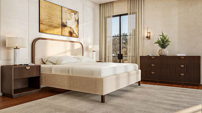 Modern Upholstered wood Bed 3Dmodel download - domingtu Free 3D model
