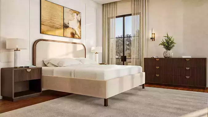 Modern Upholstered wood Bed 3Dmodel download - domingtu