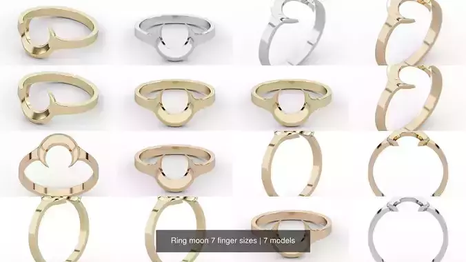 Ring moon 7 finger sizes 3D Model Collection