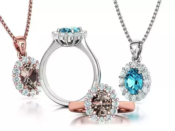 8x6 Oval 1ct Gem Princess Diana Ring and Pendant Collection 