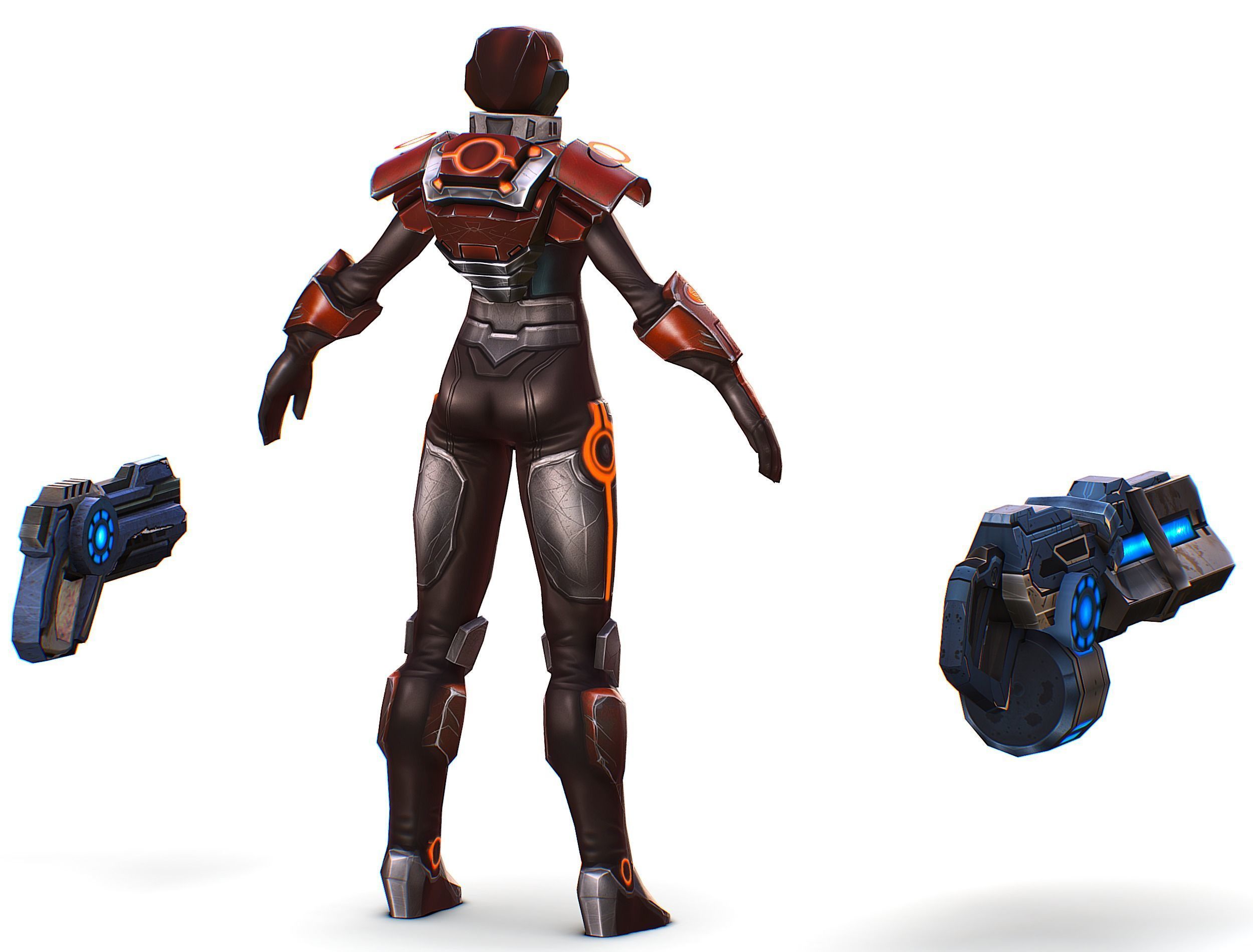 Cartoon Sci-Fi Cyborg Drone Heavy Machine Gunner Low-poly 3D model_11