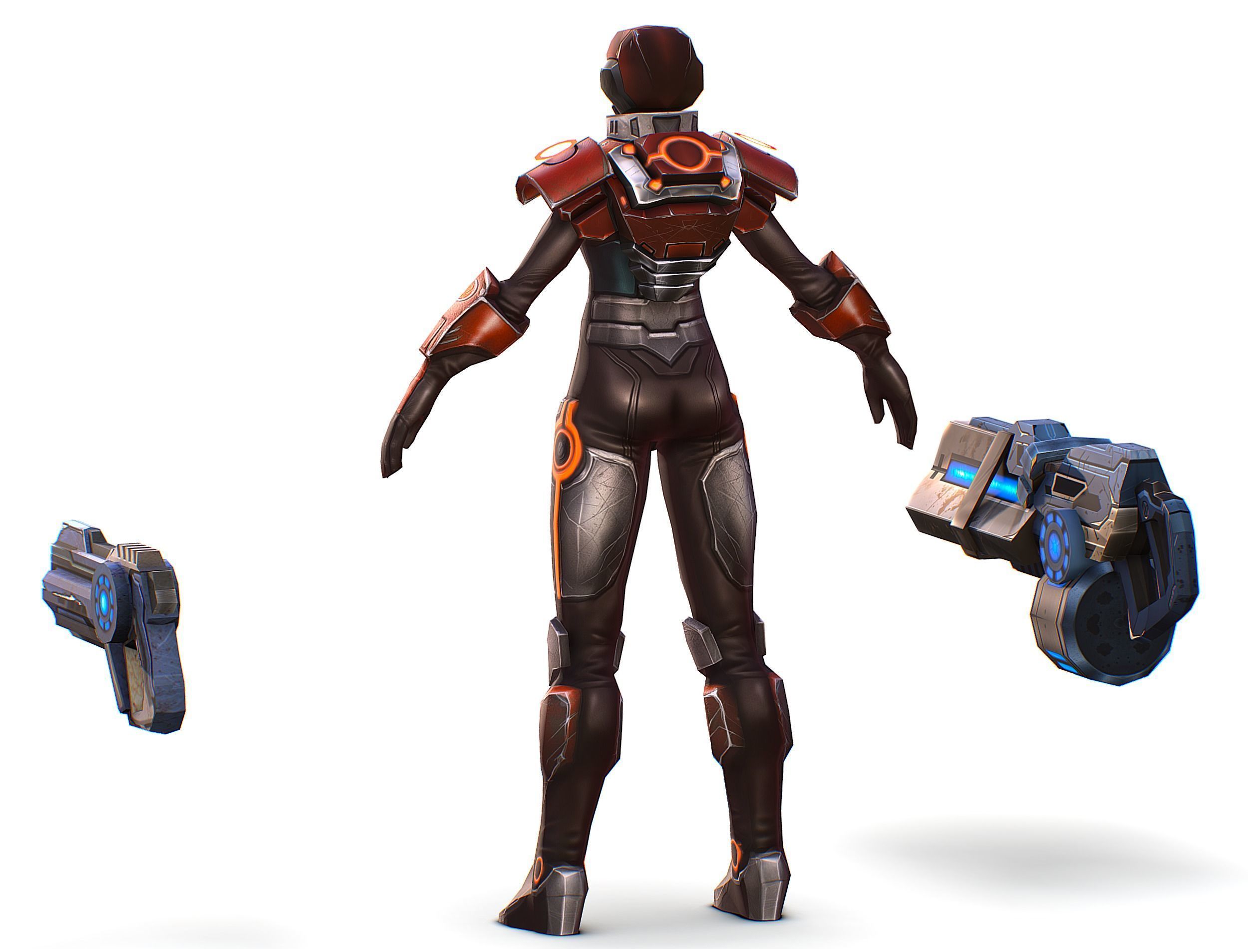 Cartoon Sci-Fi Cyborg Drone Heavy Machine Gunner Low-poly 3D model_9