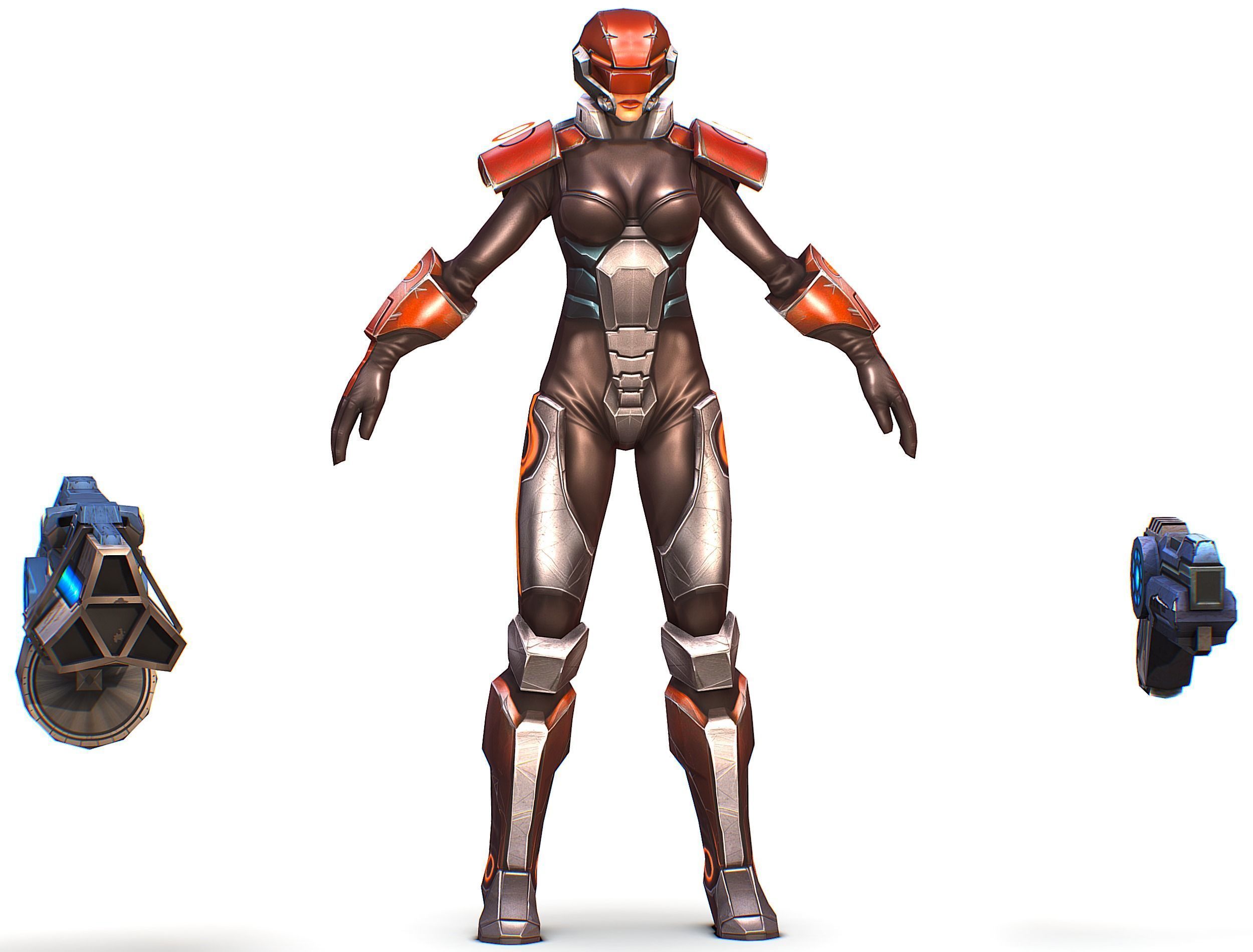 Cartoon Sci-Fi Cyborg Drone Heavy Machine Gunner Low-poly 3D model_1