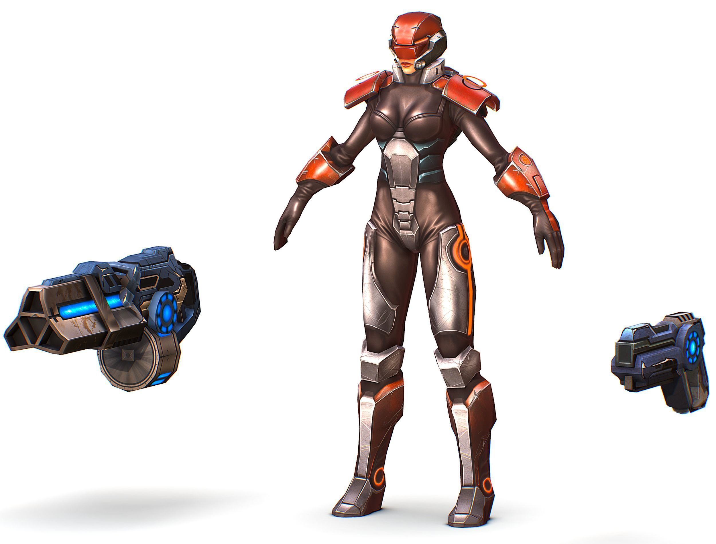 Cartoon Sci-Fi Cyborg Drone Heavy Machine Gunner Low-poly 3D model_3