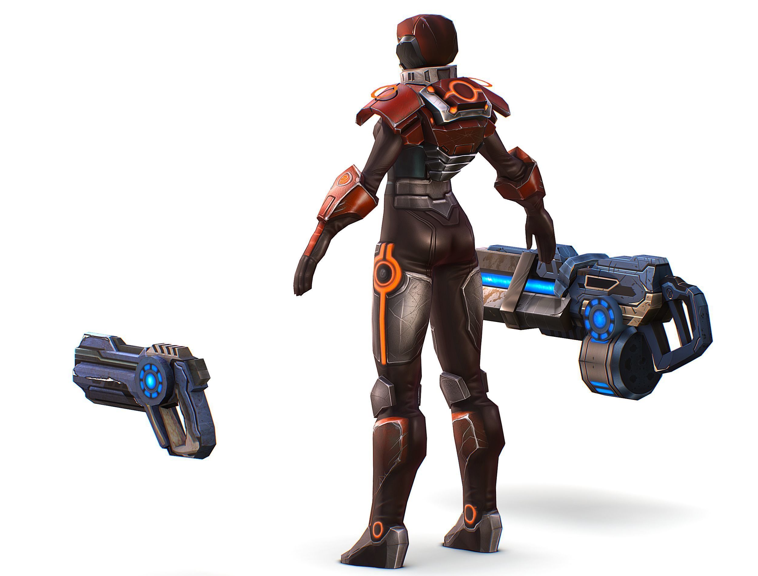 Cartoon Sci-Fi Cyborg Drone Heavy Machine Gunner Low-poly 3D model_8