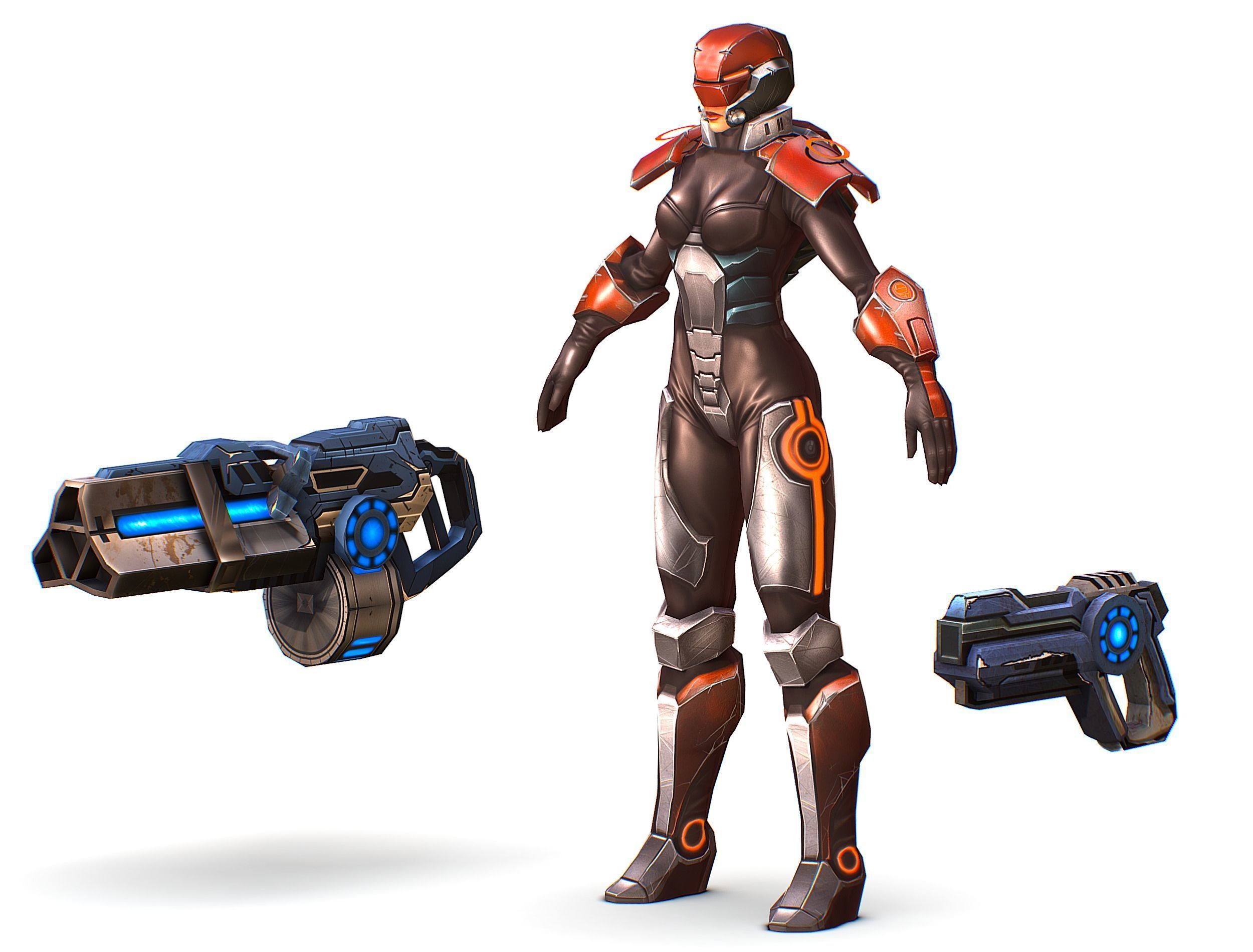 Cartoon Sci-Fi Cyborg Drone Heavy Machine Gunner Low-poly 3D model_4