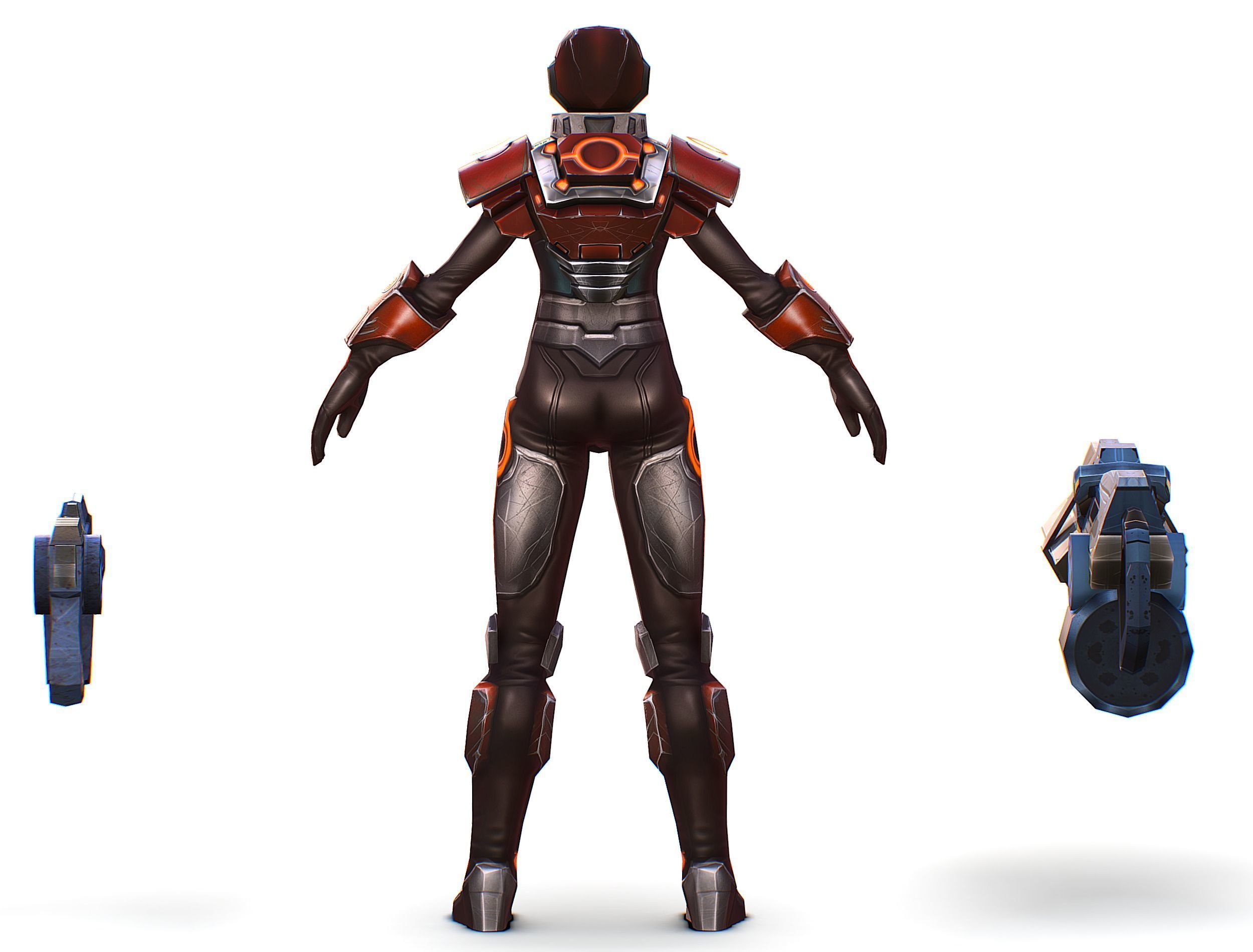 Cartoon Sci-Fi Cyborg Drone Heavy Machine Gunner Low-poly 3D model_10