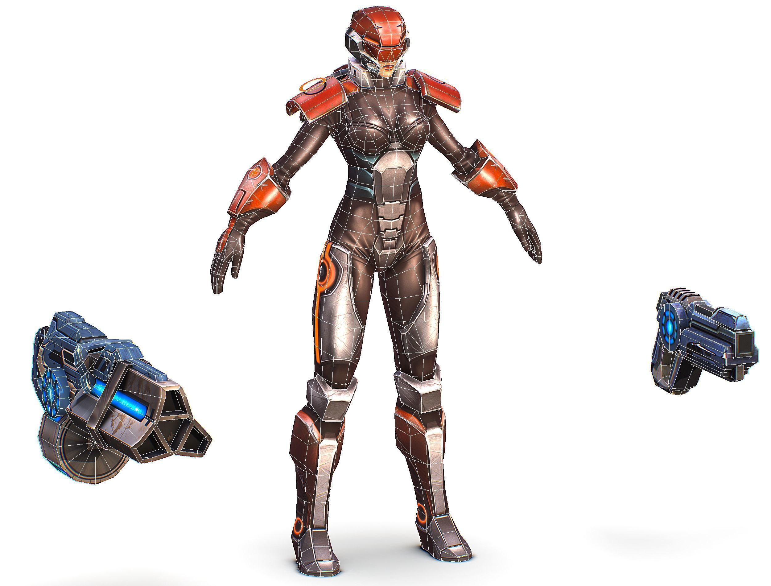 Cartoon Sci-Fi Cyborg Drone Heavy Machine Gunner Low-poly 3D model_62