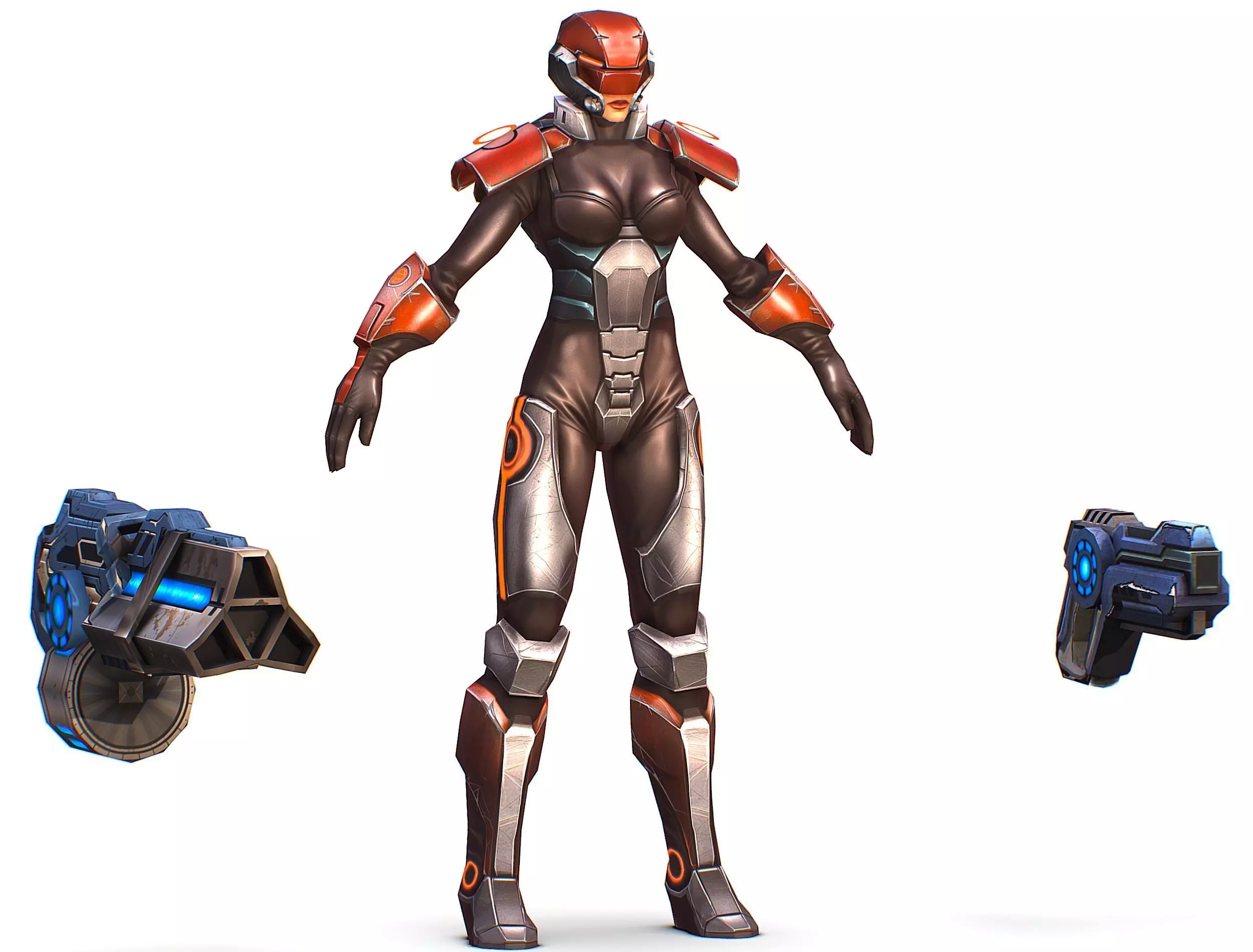 Cartoon Sci-Fi Cyborg Drone Heavy Machine Gunner Low-poly 3D model_0