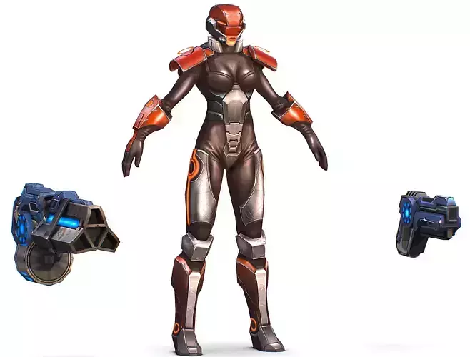 Cartoon Sci-Fi Cyborg Drone Heavy Machine Gunner Low-poly 3D model