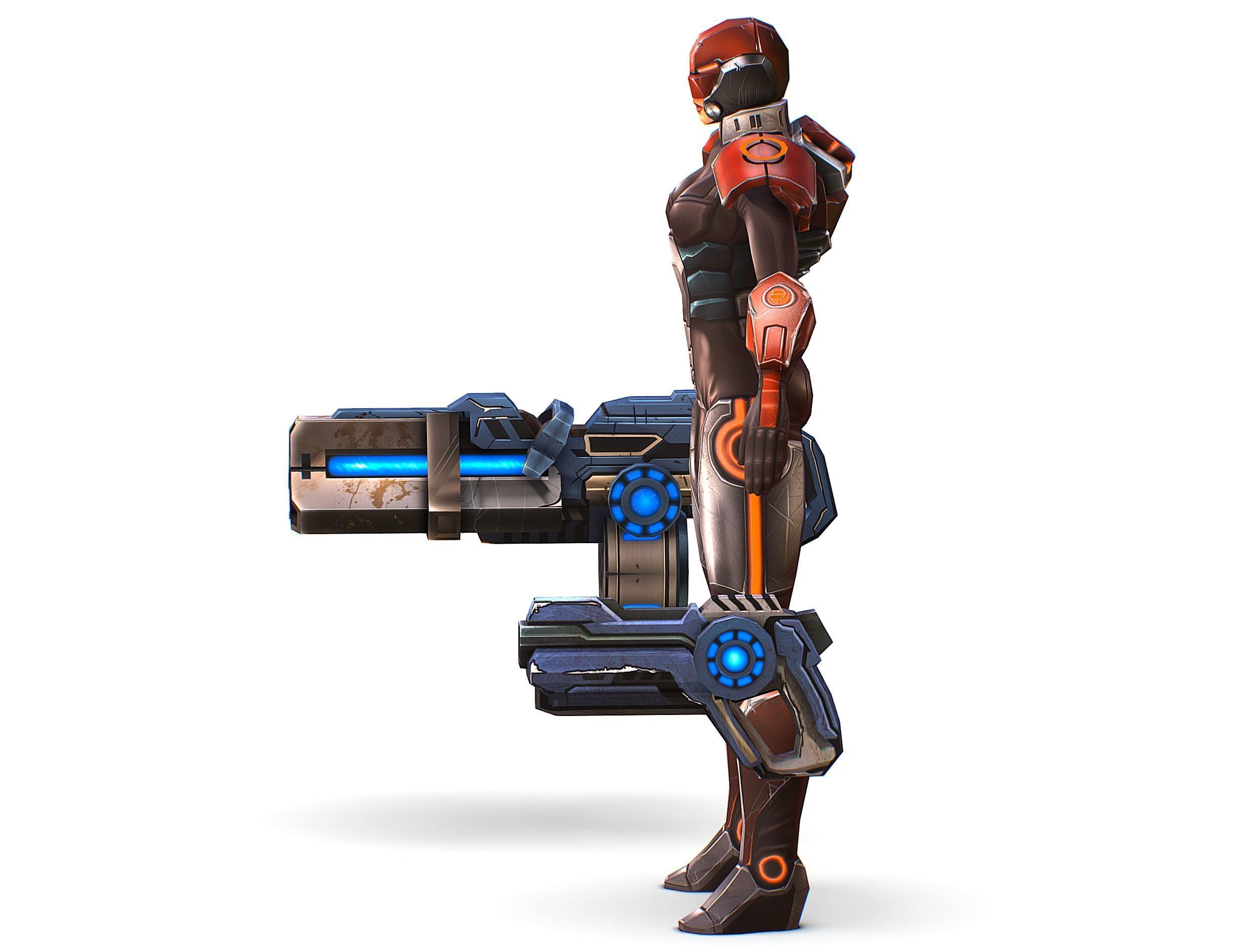 Cartoon Sci-Fi Cyborg Drone Heavy Machine Gunner Low-poly 3D model_6