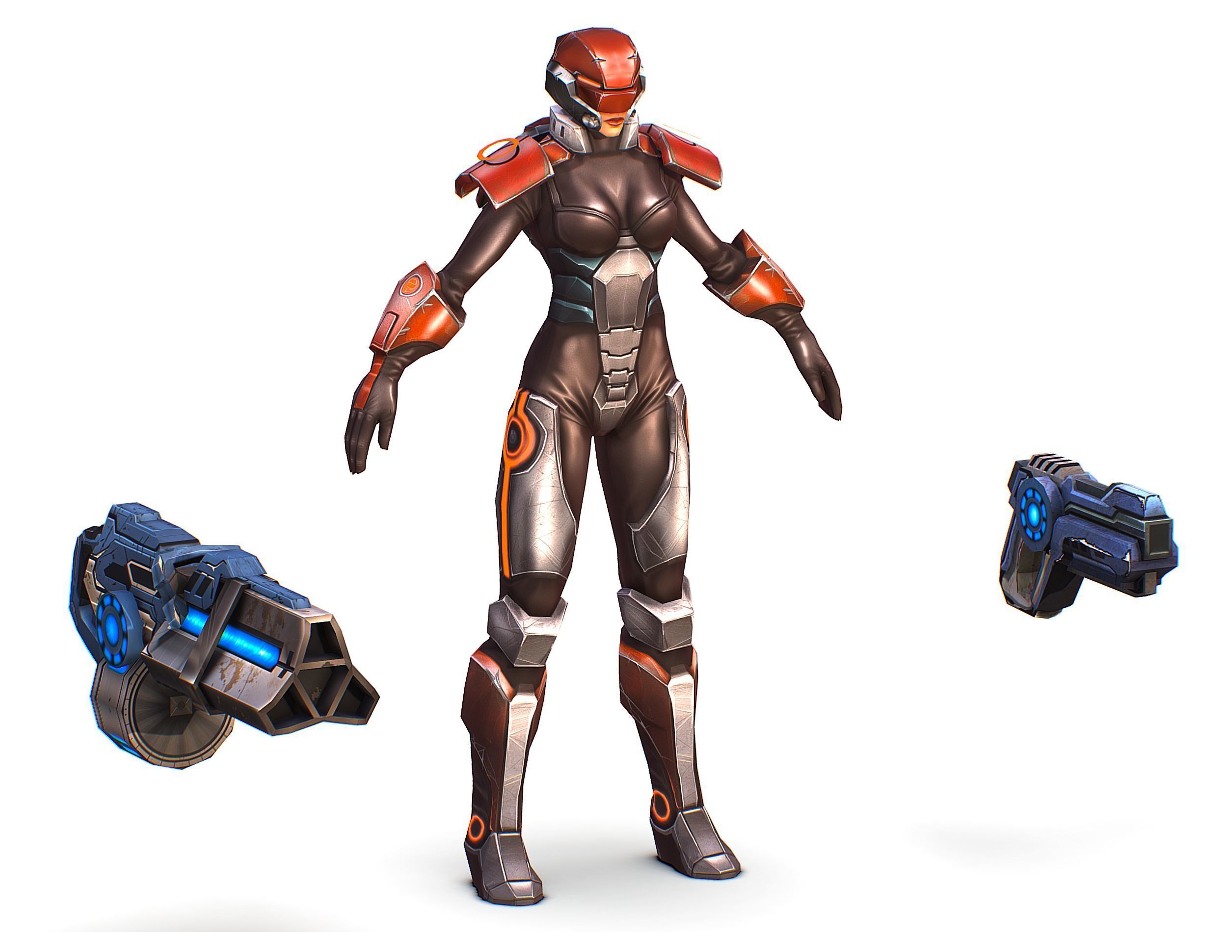 Cartoon Sci-Fi Cyborg Drone Heavy Machine Gunner Low-poly 3D model_15