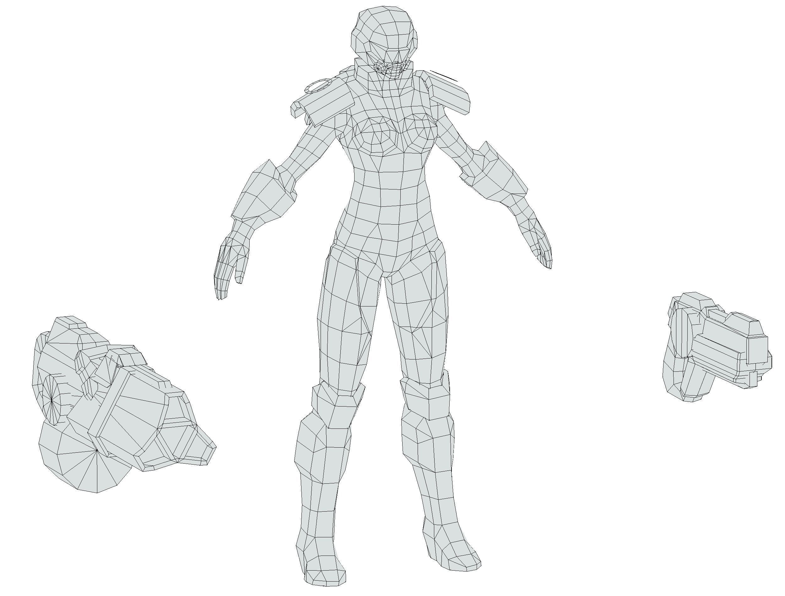 Cartoon Sci-Fi Cyborg Drone Heavy Machine Gunner Low-poly 3D model_65