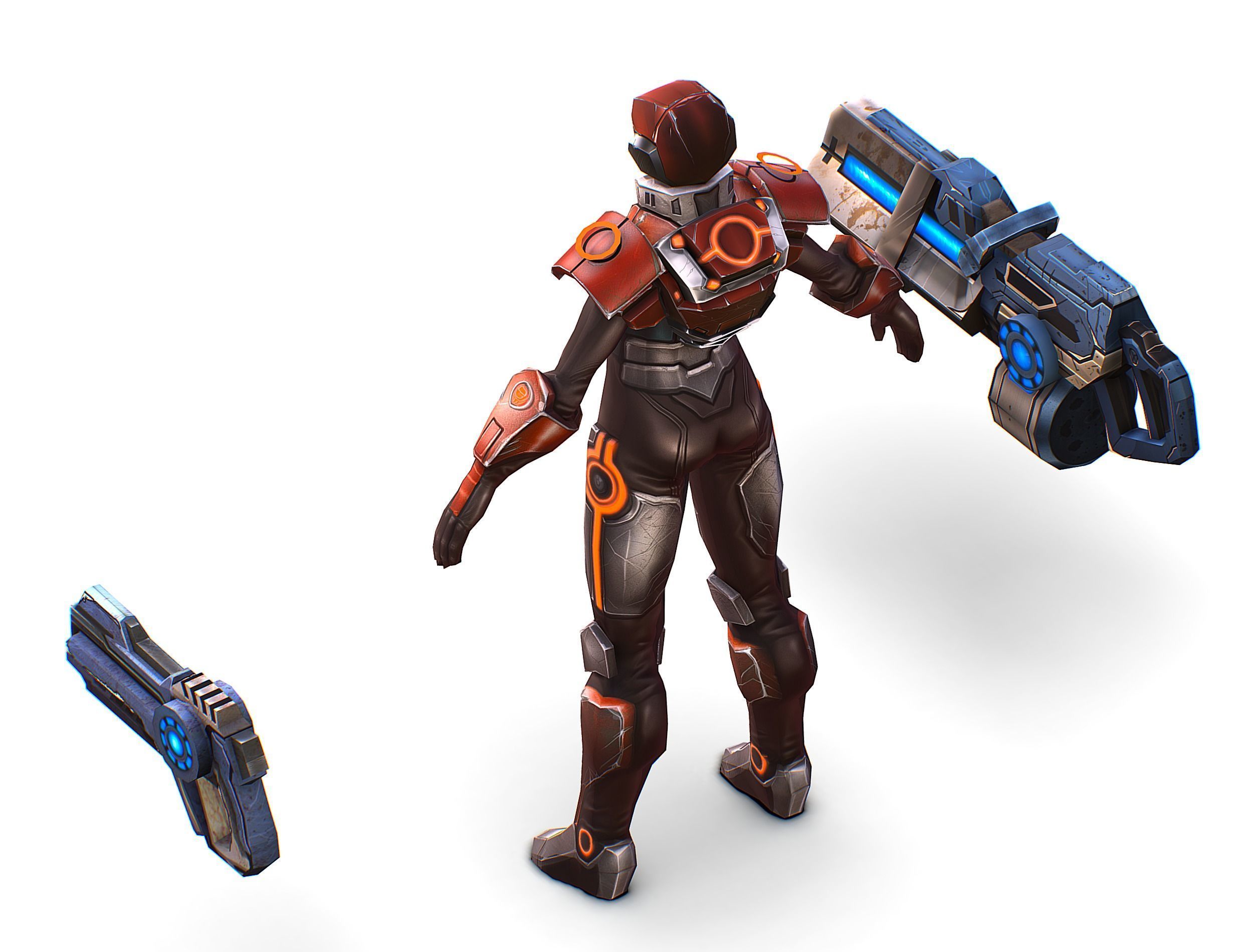 Cartoon Sci-Fi Cyborg Drone Heavy Machine Gunner Low-poly 3D model_53