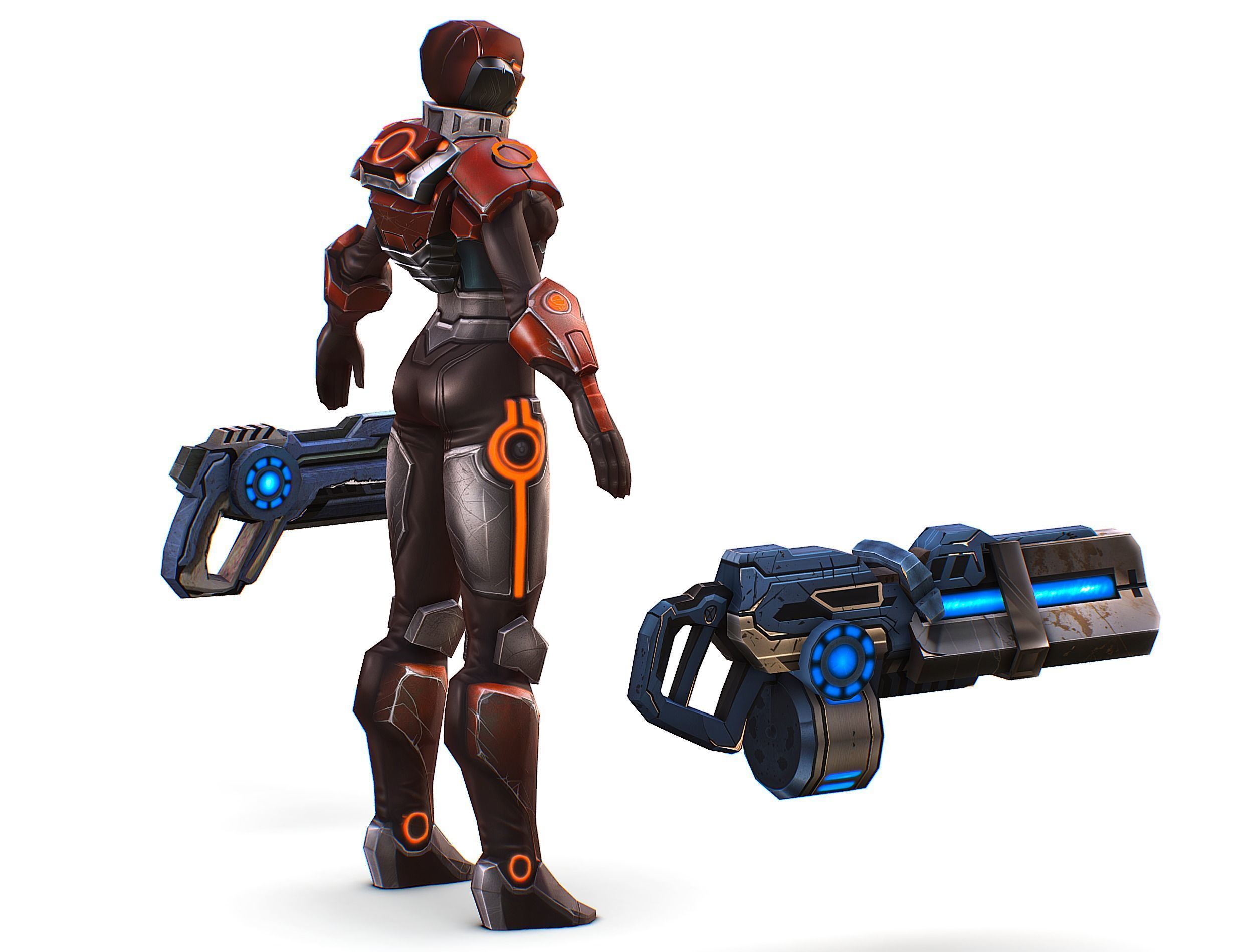 Cartoon Sci-Fi Cyborg Drone Heavy Machine Gunner Low-poly 3D model_12