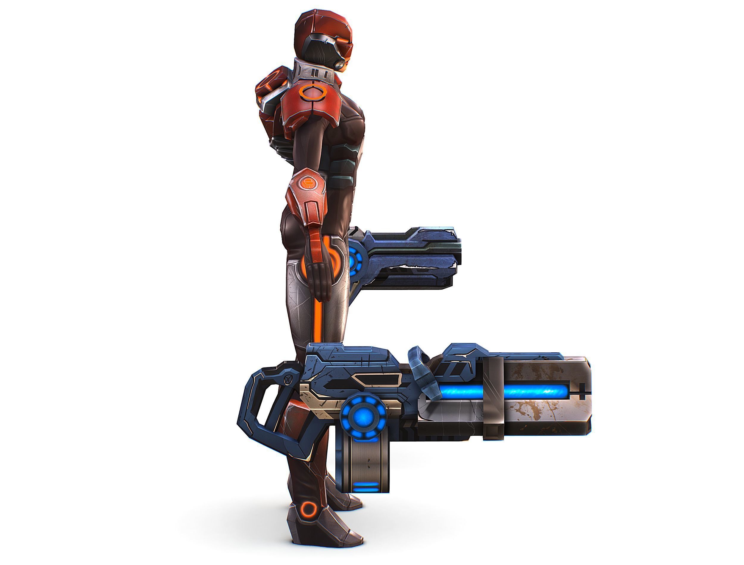 Cartoon Sci-Fi Cyborg Drone Heavy Machine Gunner Low-poly 3D model_13