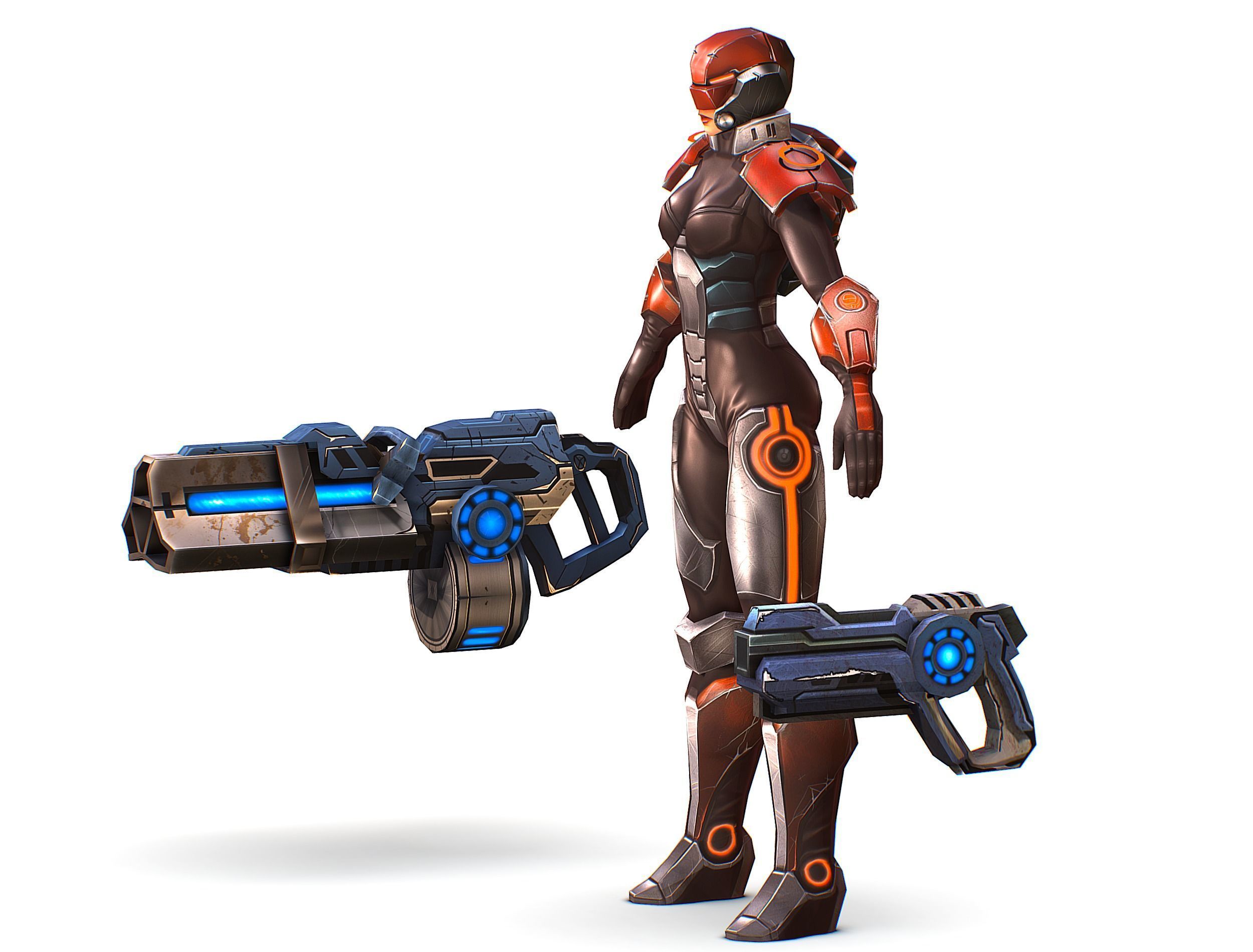 Cartoon Sci-Fi Cyborg Drone Heavy Machine Gunner Low-poly 3D model_5