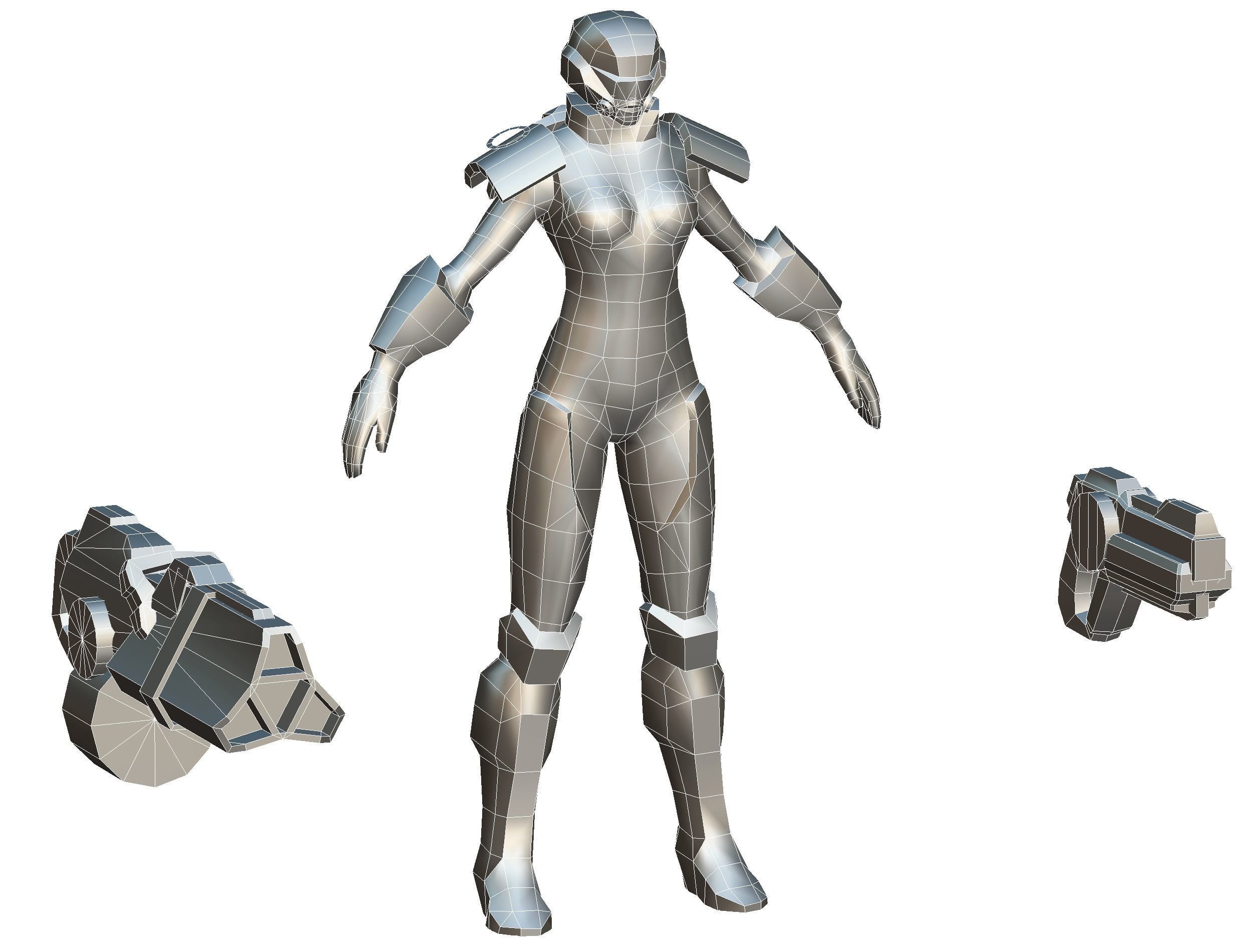 Cartoon Sci-Fi Cyborg Drone Heavy Machine Gunner Low-poly 3D model_63