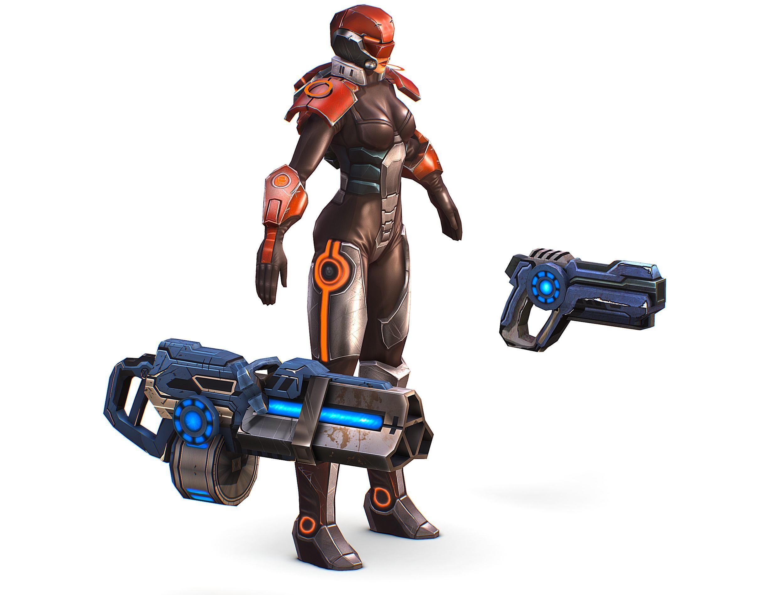 Cartoon Sci-Fi Cyborg Drone Heavy Machine Gunner Low-poly 3D model_14