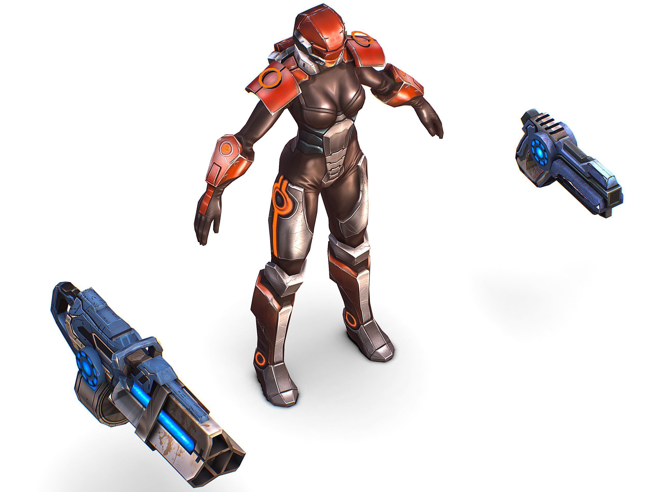 Cartoon Sci-Fi Cyborg Drone Heavy Machine Gunner Low-poly 3D model_51