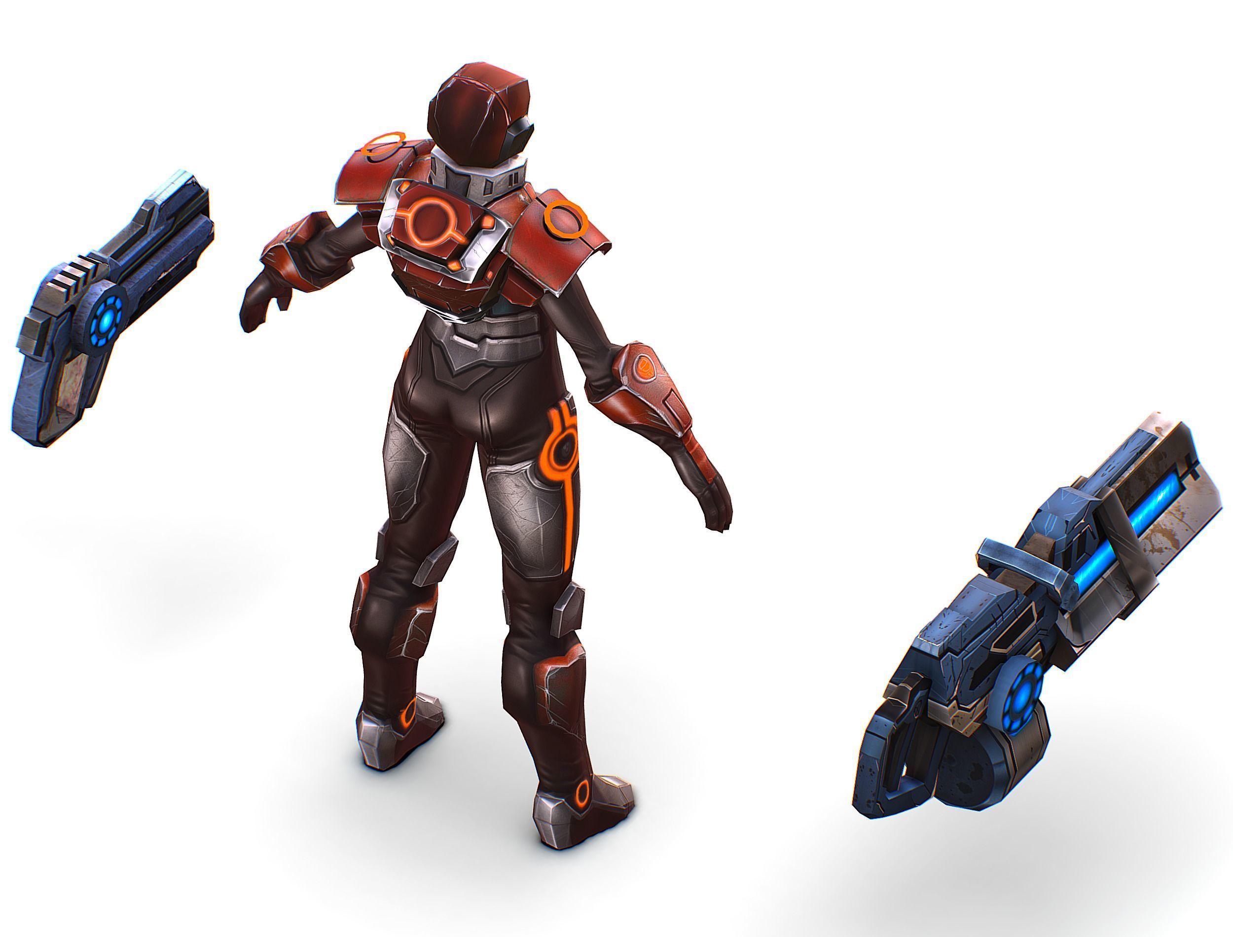 Cartoon Sci-Fi Cyborg Drone Heavy Machine Gunner Low-poly 3D model_54