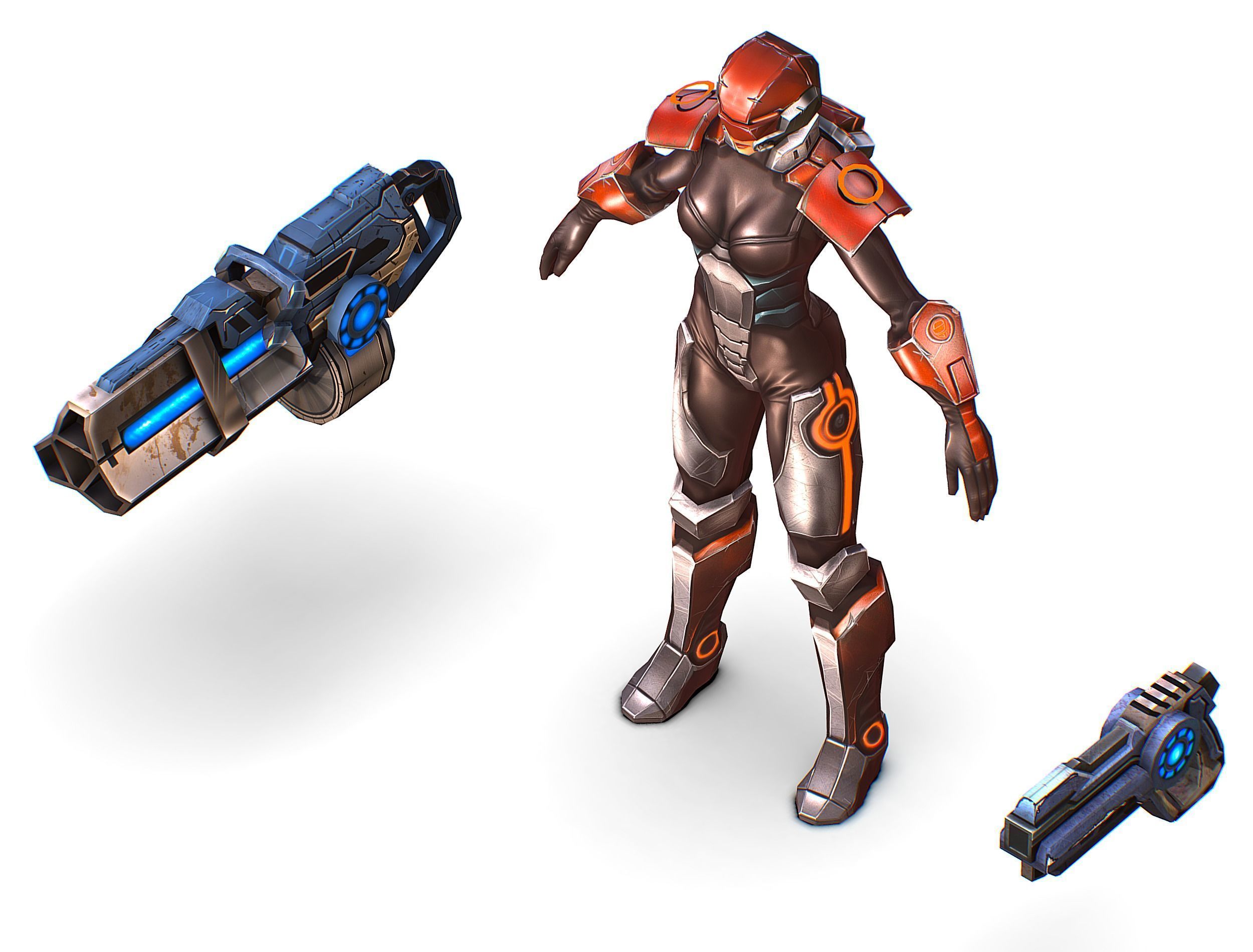 Cartoon Sci-Fi Cyborg Drone Heavy Machine Gunner Low-poly 3D model_52