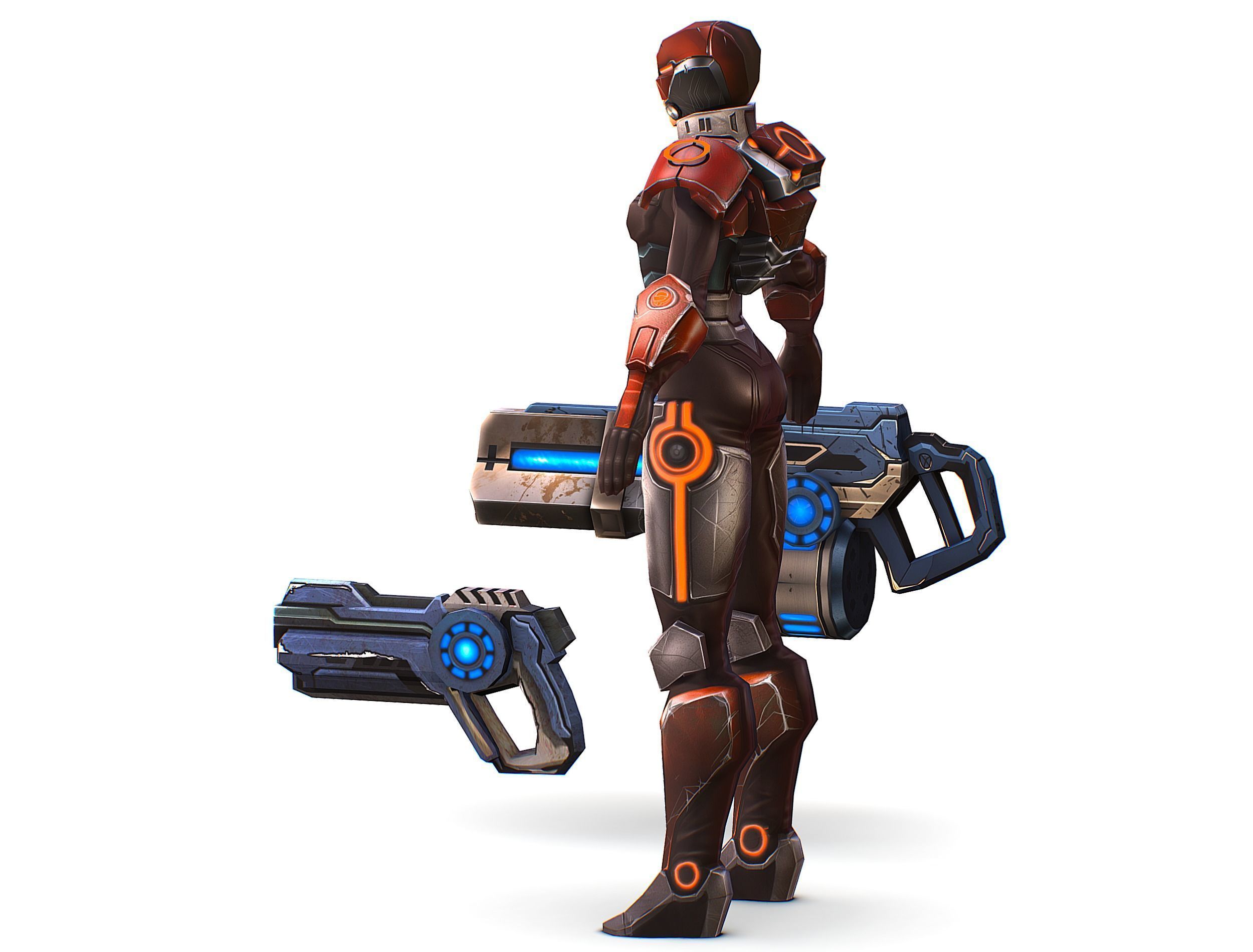 Cartoon Sci-Fi Cyborg Drone Heavy Machine Gunner Low-poly 3D model_7