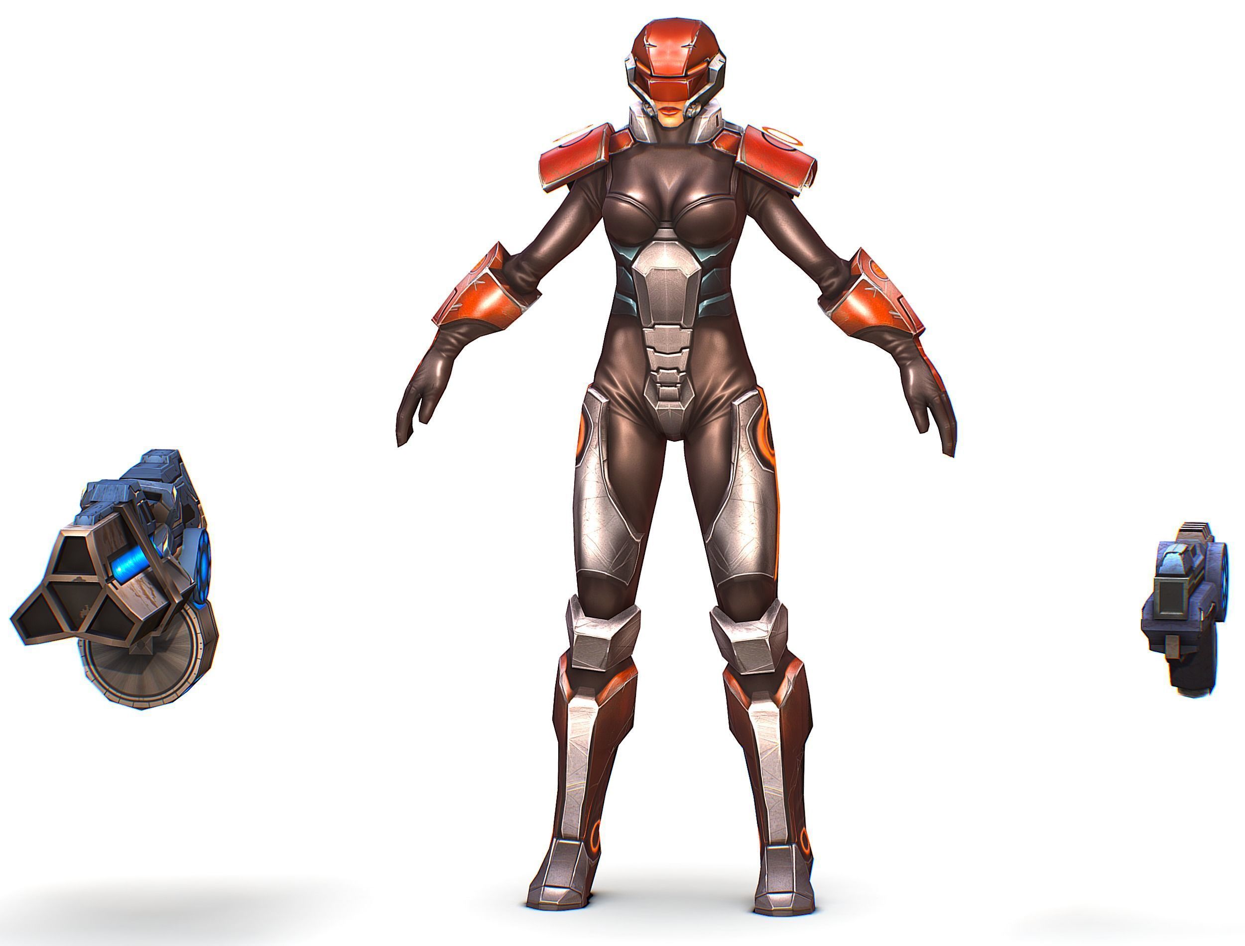 Cartoon Sci-Fi Cyborg Drone Heavy Machine Gunner Low-poly 3D model_2