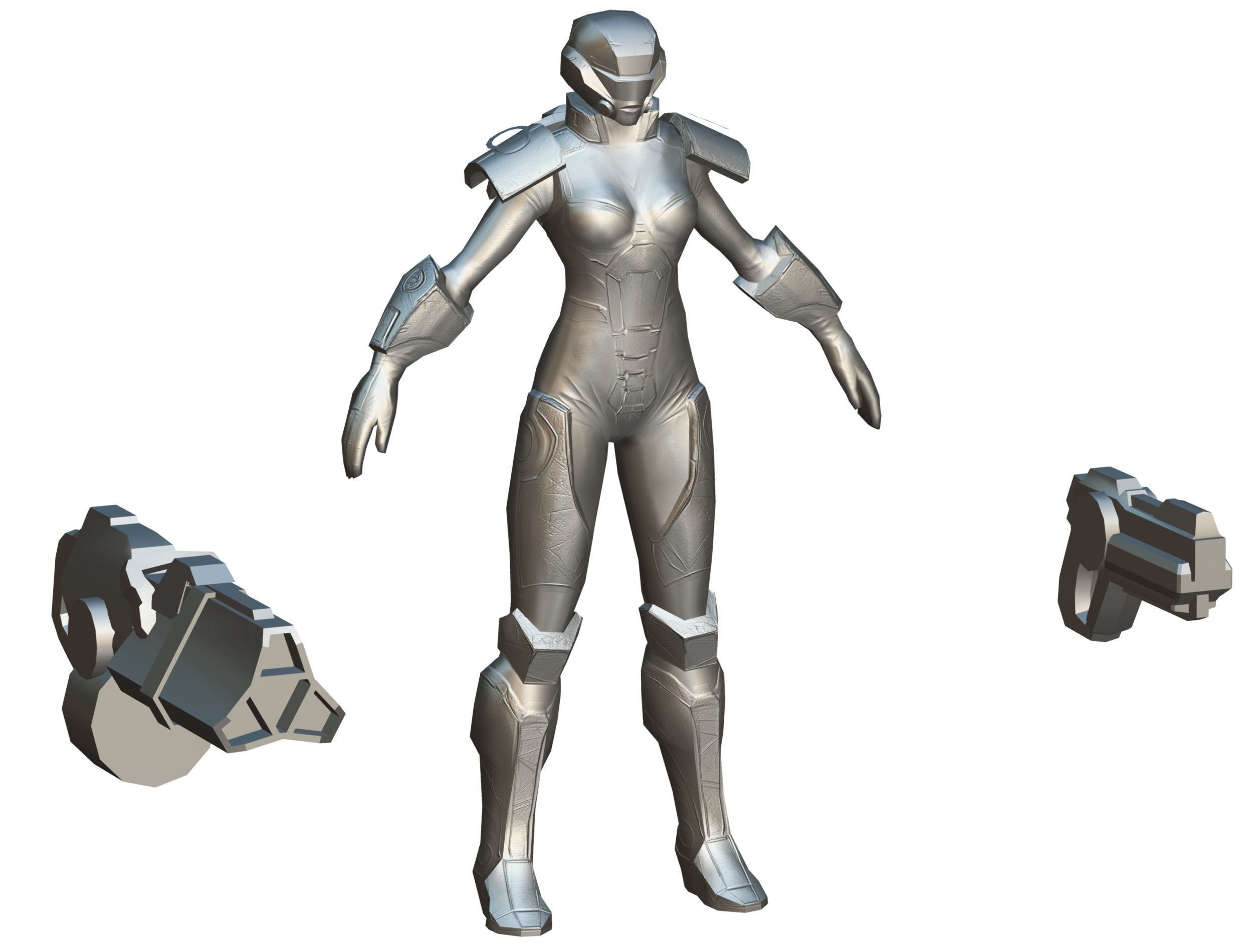 Cartoon Sci-Fi Cyborg Drone Heavy Machine Gunner Low-poly 3D model_64