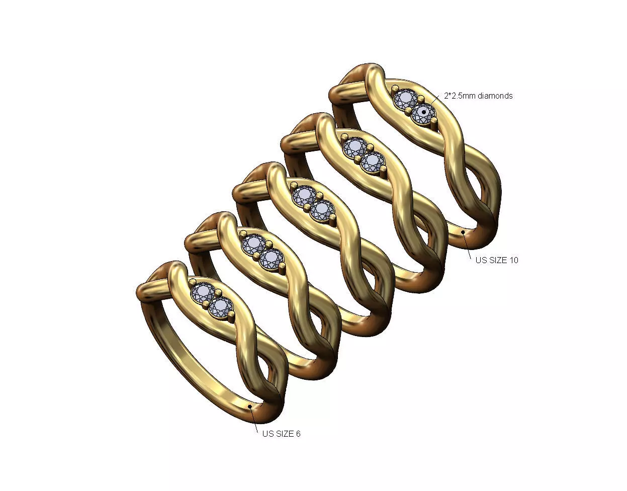 Diamond twisted overlapping knot link ring US sizes 6to10 3D print model_0