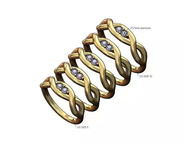 Diamond twisted overlapping knot link ring US sizes 6to10