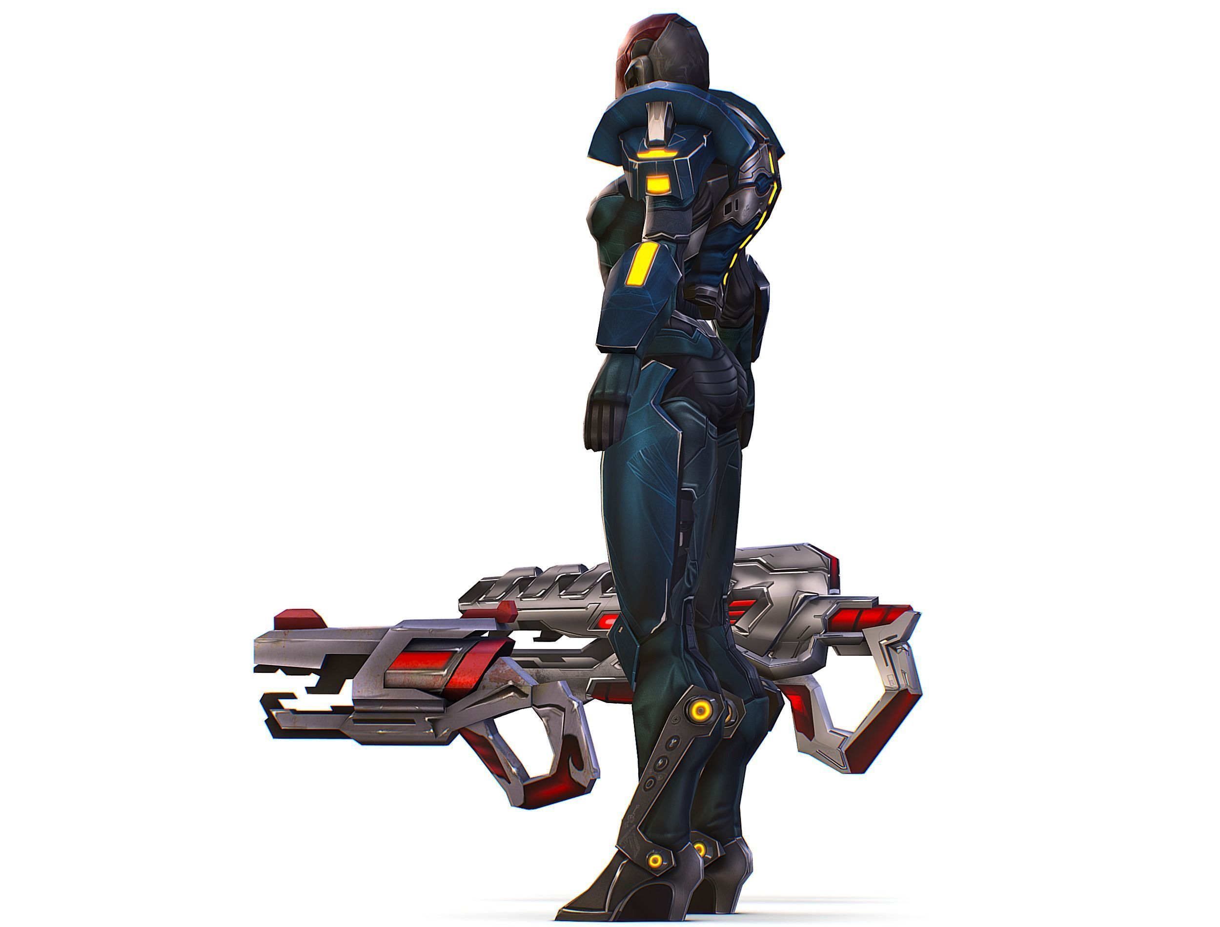 Cartoon Sci-Fi Cyborg Drone Trooper Soldier Low-poly 3D model_7