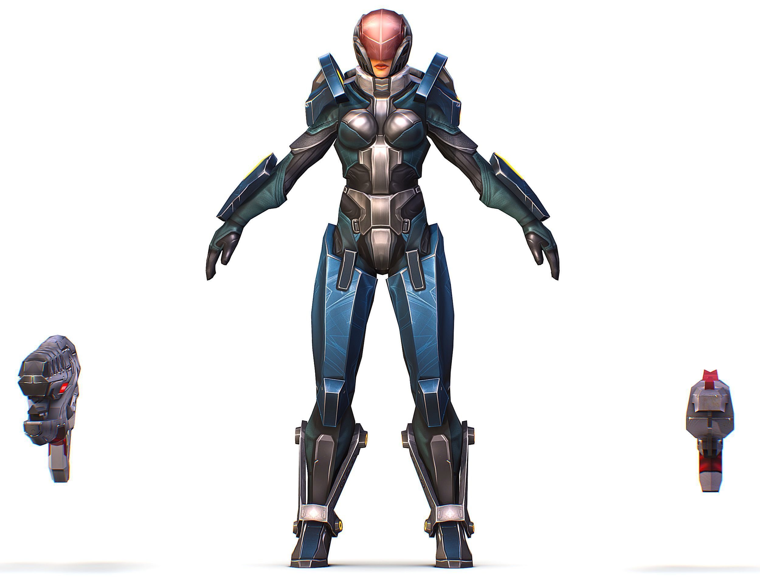 Cartoon Sci-Fi Cyborg Drone Trooper Soldier Low-poly 3D model_2