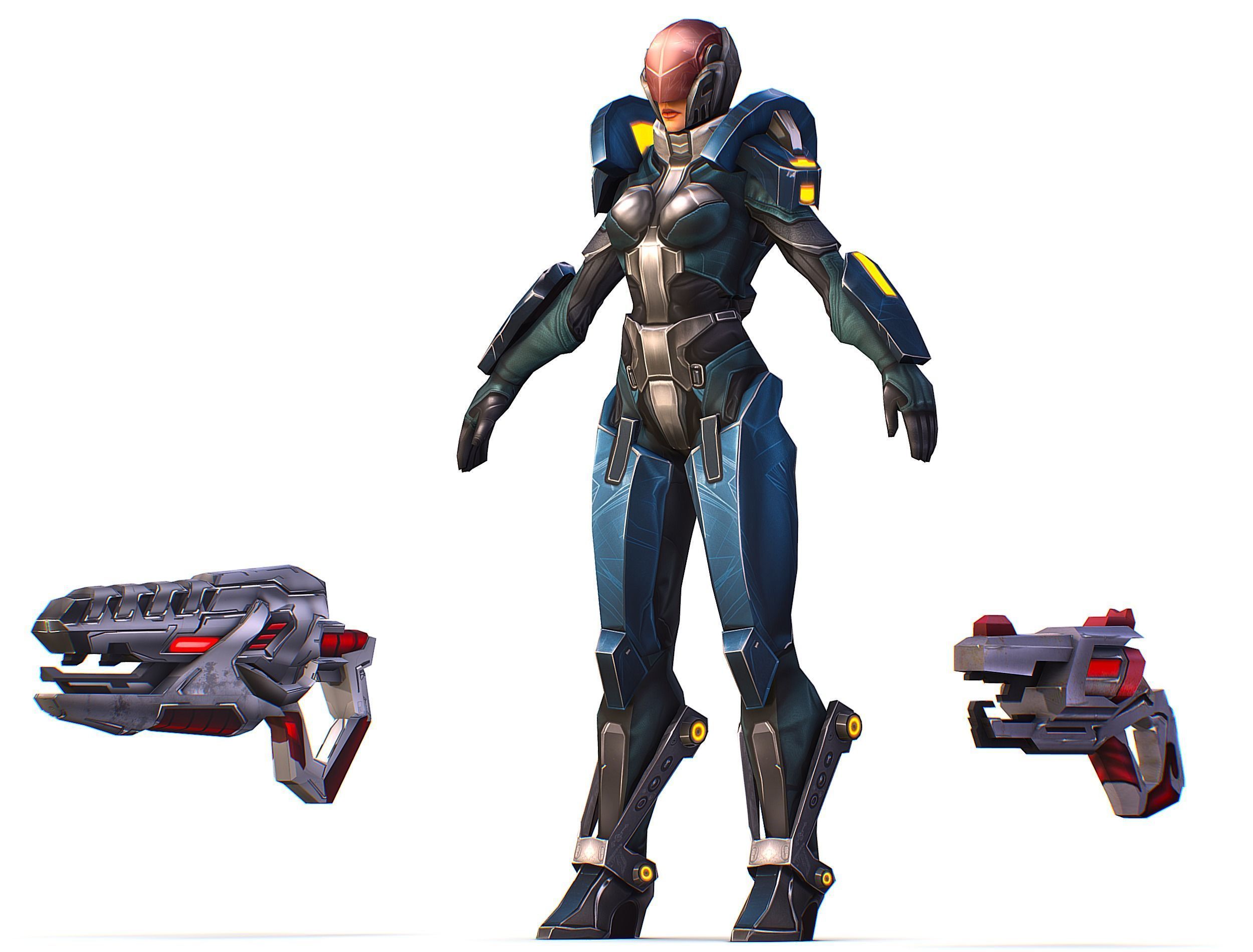 Cartoon Sci-Fi Cyborg Drone Trooper Soldier Low-poly 3D model_4