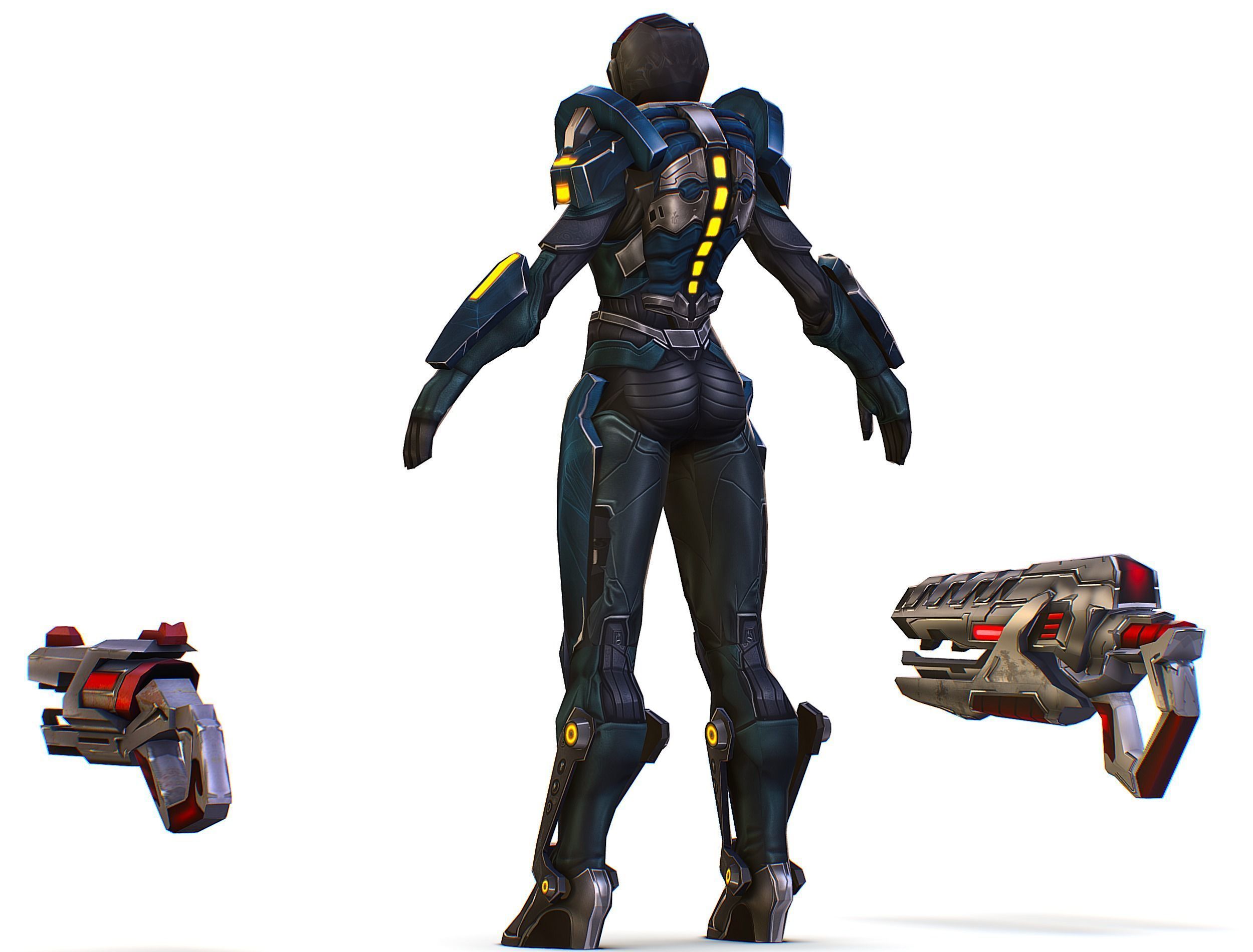 Cartoon Sci-Fi Cyborg Drone Trooper Soldier Low-poly 3D model_9