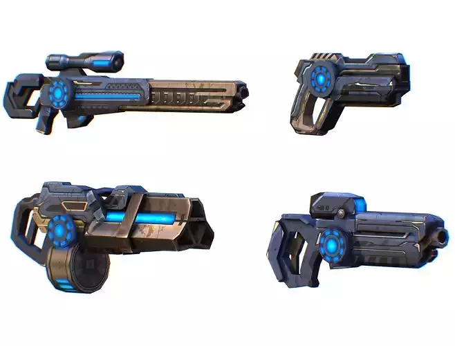 Weapons Set 4 Gun Pistol Assault rifle Sniper rifle machine gun 3D Model Collection