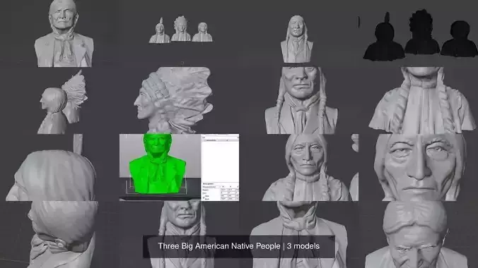Three Big American Native People 3D Model Collection