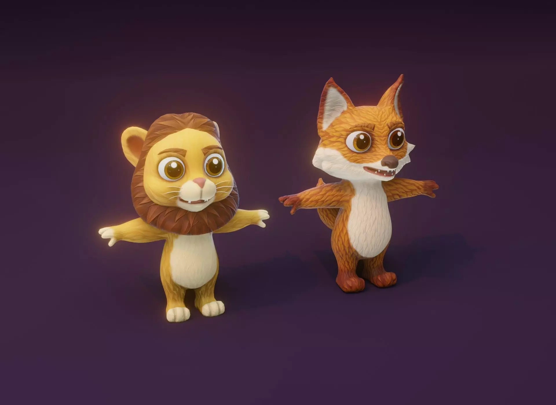 Cartoon Animated Lion and Fox 3D Model Collection Low-poly 3D model_0