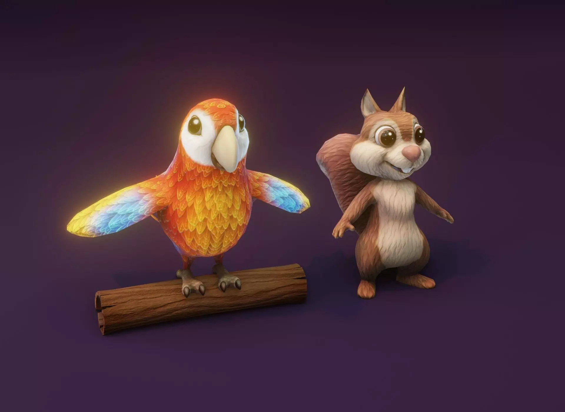 Cartoon Animated Ara Parrot and Squirrel 3D Model Collection Low-poly 3D model_0