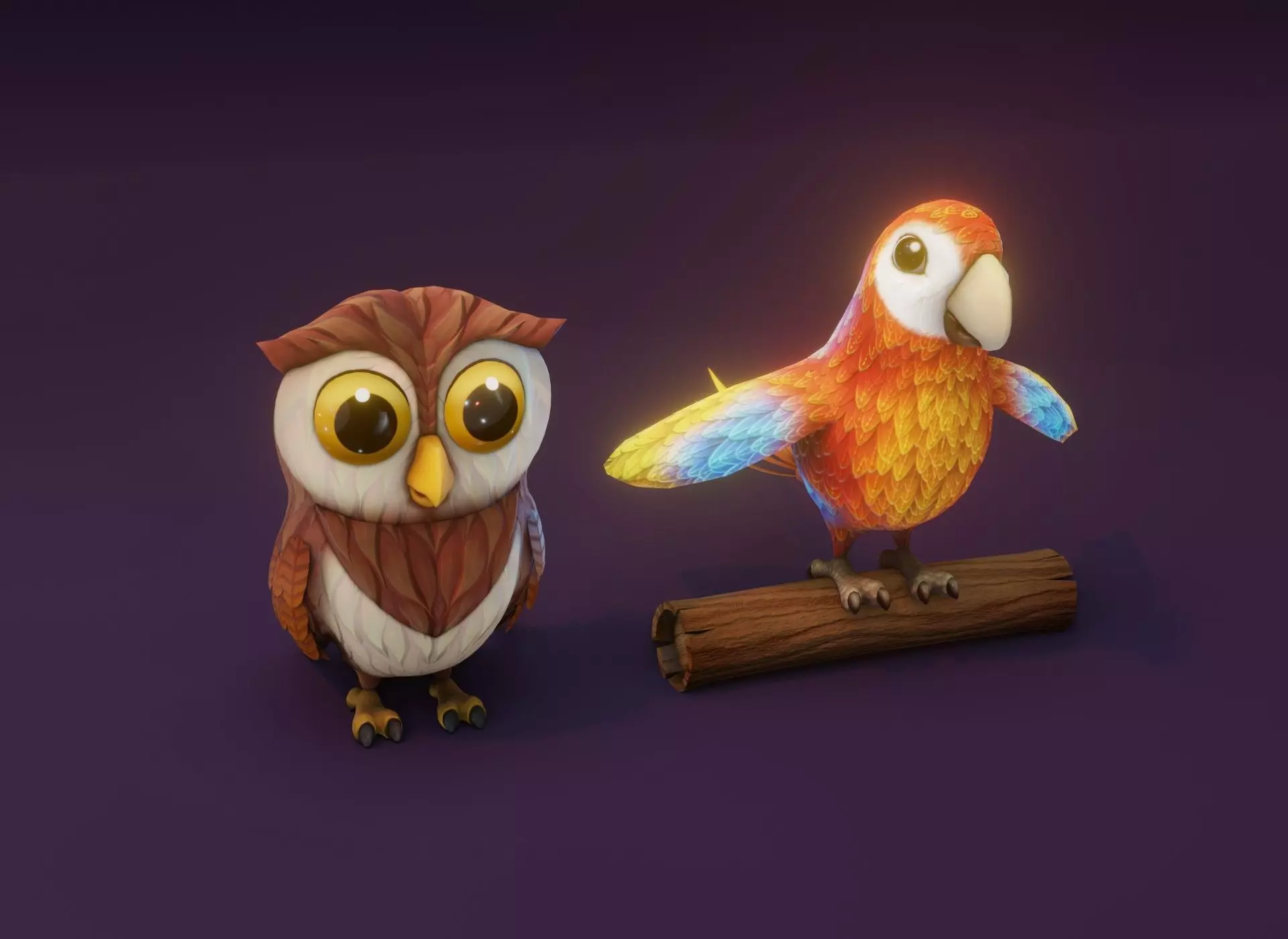 Cartoon Animated Owl and Ara Parrot 3D Model Collection Low-poly 3D model_0